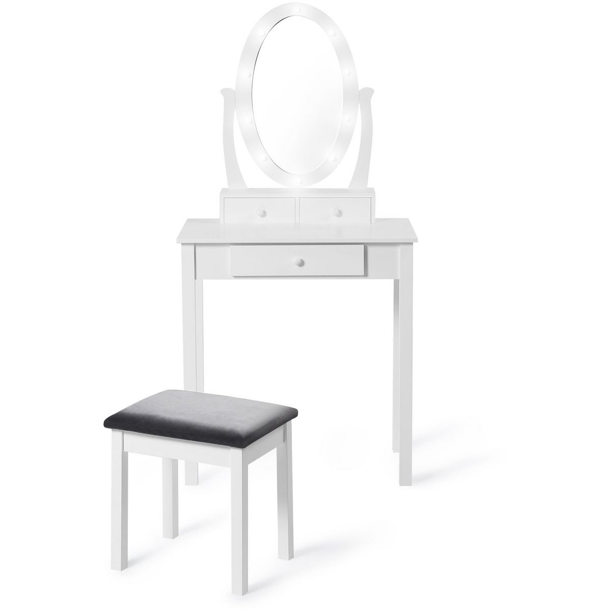 Coiffeuse LED 3 tiroirs + miroir  avec tabouret LUSH