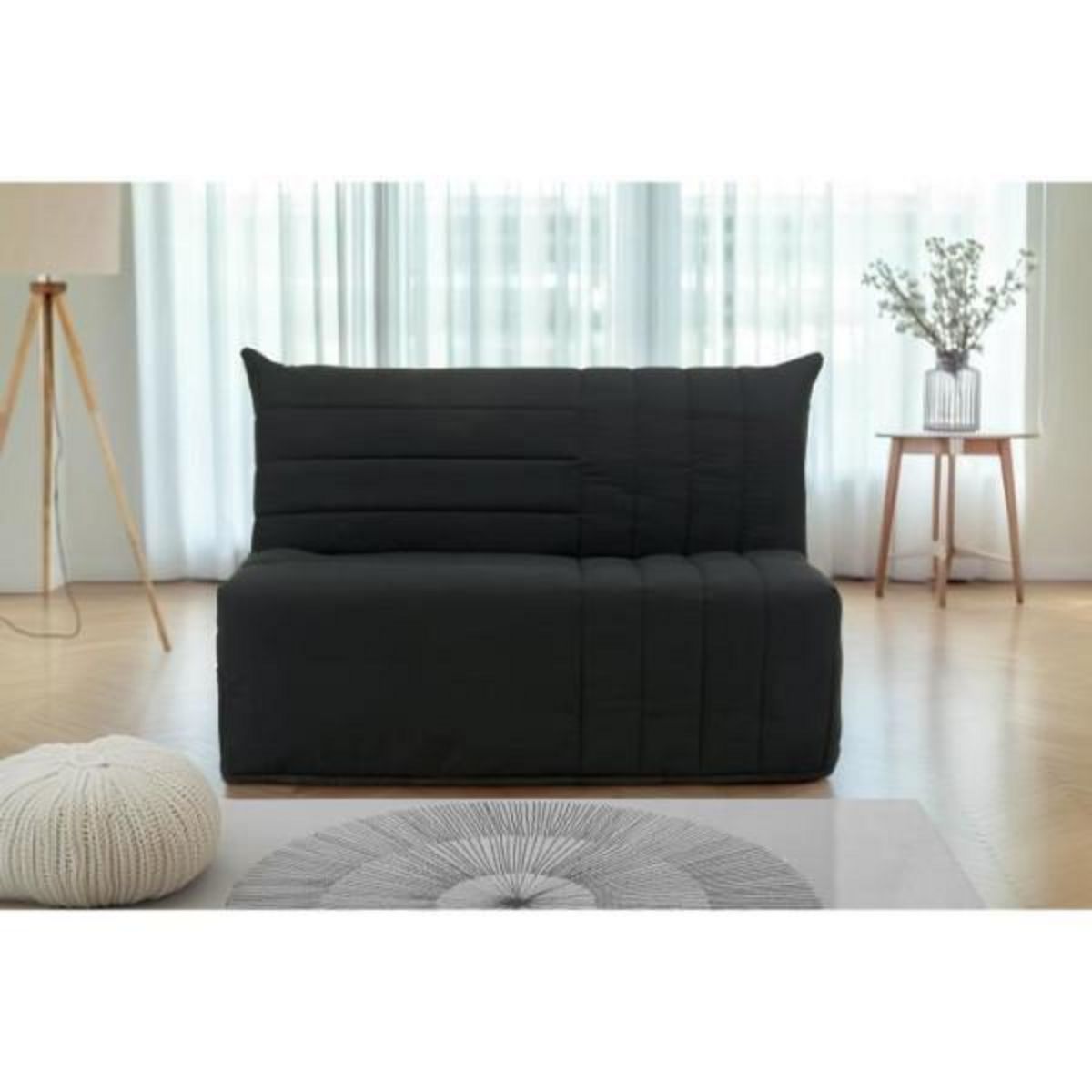 MARKET24 Banquette BZ - 2 places - Tissu Anthracite - 143 x 106 x 92 cm - Matelas BULTEX - BECCI