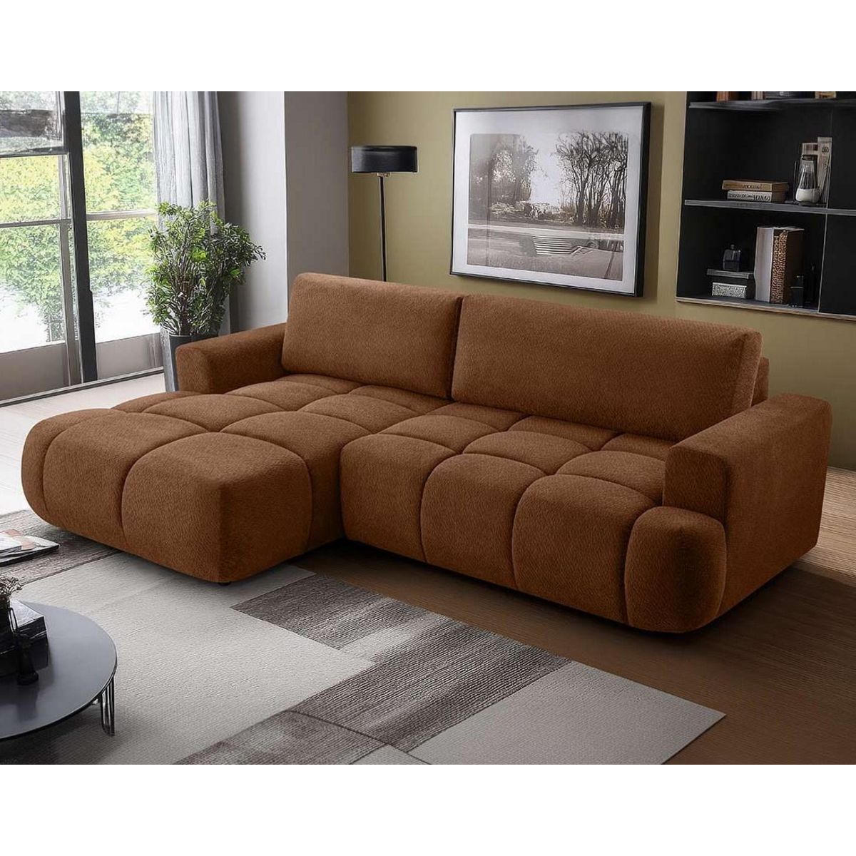 BEST MOBILIER Leonie - canapé d'angle gauche 4 places convertible avec coffre en velours texturé