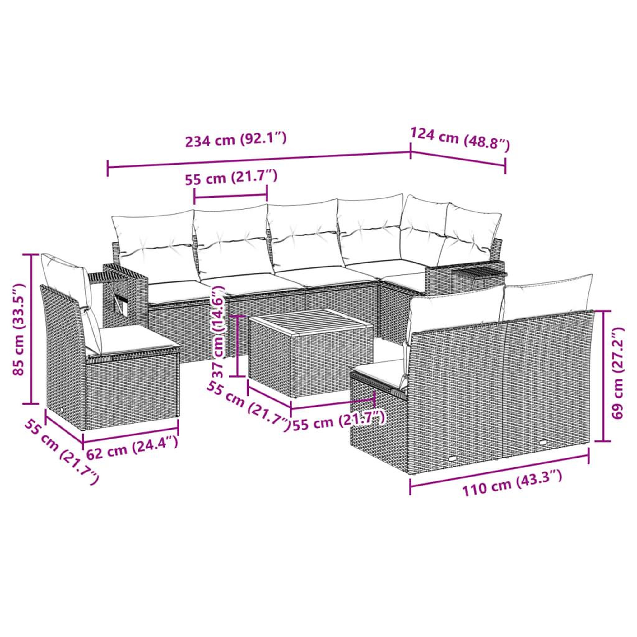 Voir la diapositive 3 : VIDAXL Salon de jardin 9 pcs avec coussins noir resine tressee