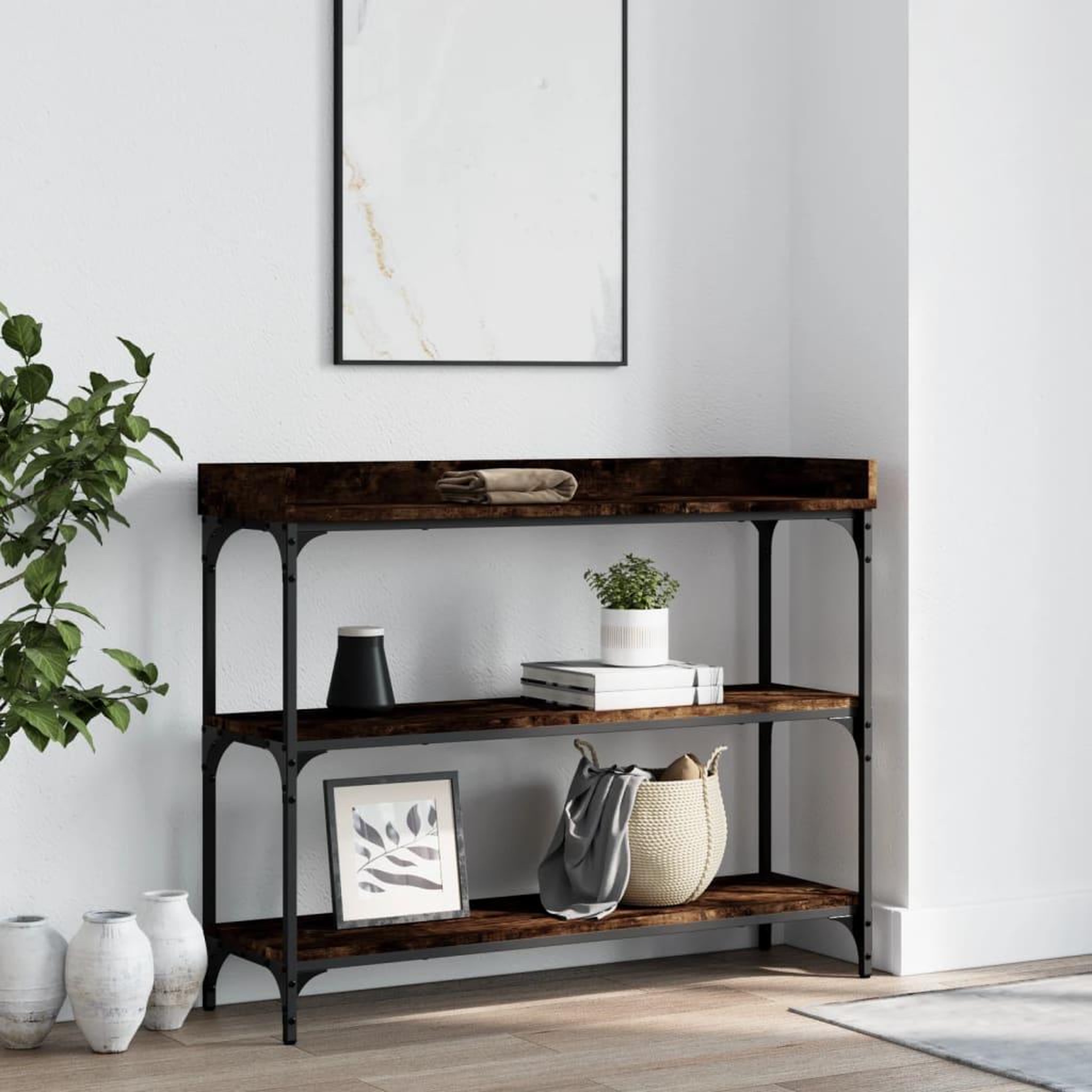 VIDAXL Table console avec etageres chene fume 100x30x80 cm