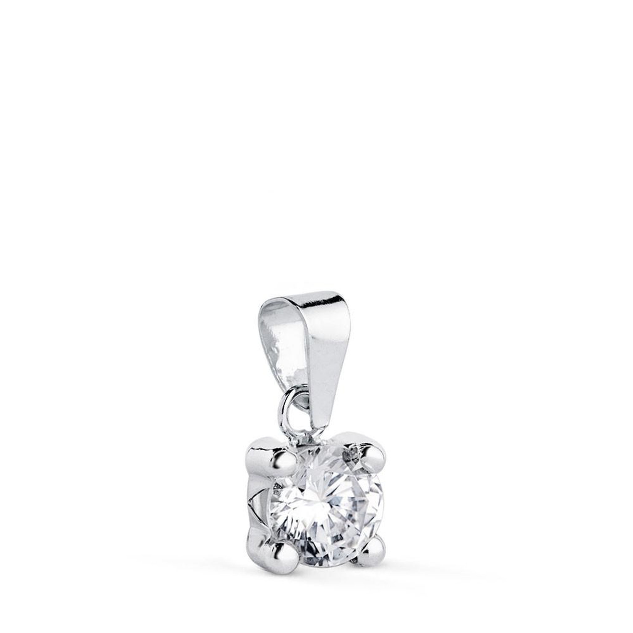 L'ATELIER D'AZUR Pendentif Or 18 Carats 750 Blanc - Solitaire Zirconium 5 mm - Chaine Offerte