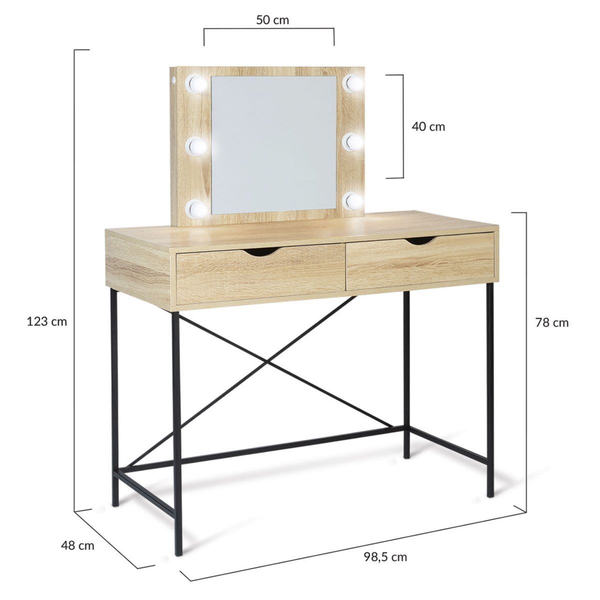 ID MARKET Coiffeuse LOUISA design industriel avec miroir LED
