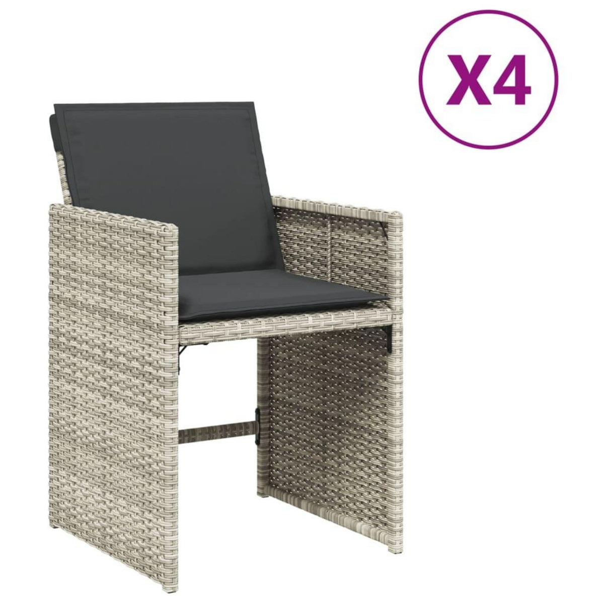 VIDAXL Chaises de jardin avec coussins lot de 4 gris clair poly rotin