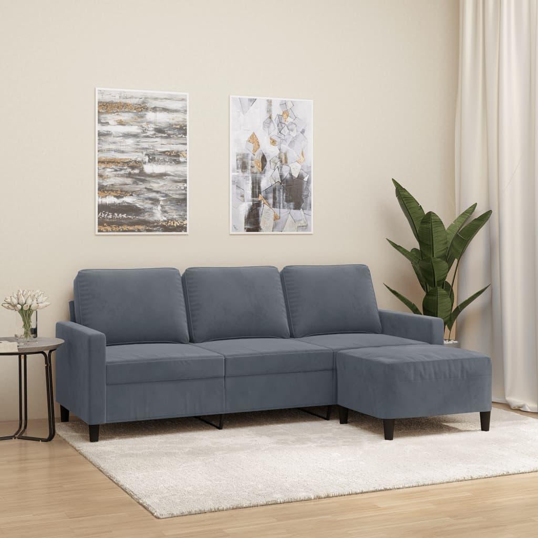 VIDAXL Canape a 3 places avec repose-pieds Gris fonce 180 cm Velours