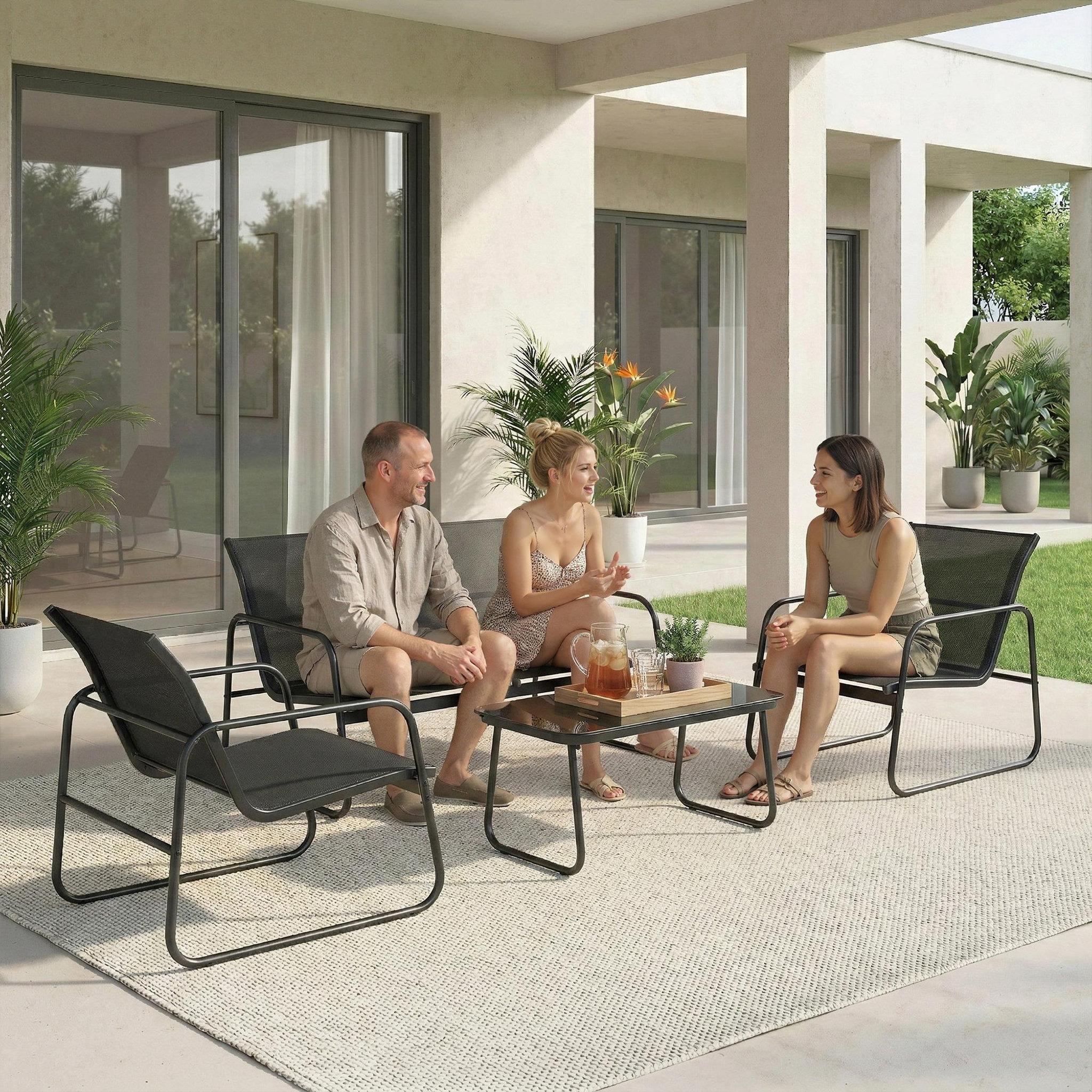 Voir la diapositive 2 : OUTSUNNY Salon de jardin 4 places 4 pièces style yachting