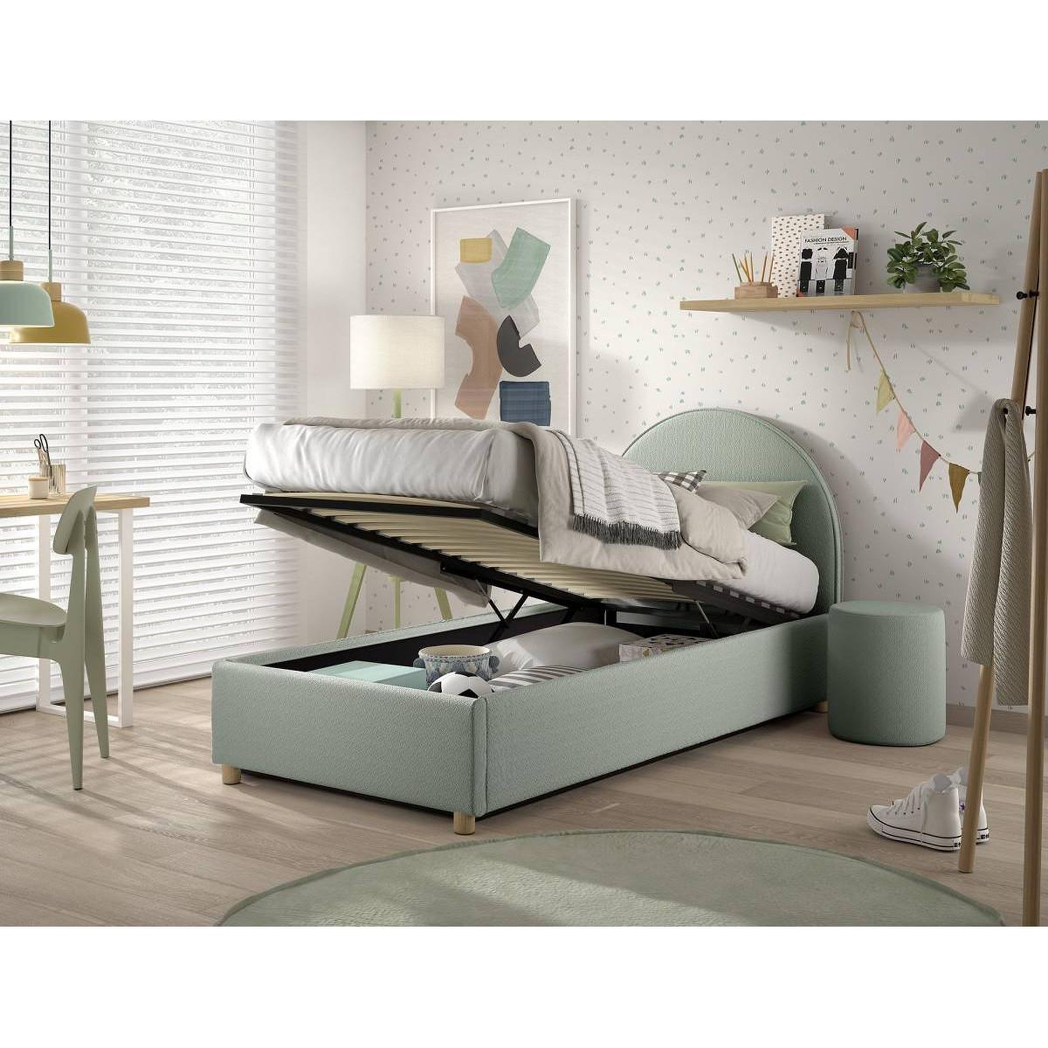 Voir la diapositive 4 : Paris Prix Pack - lit coffre enfant & pouf  moon  90x200cm vert