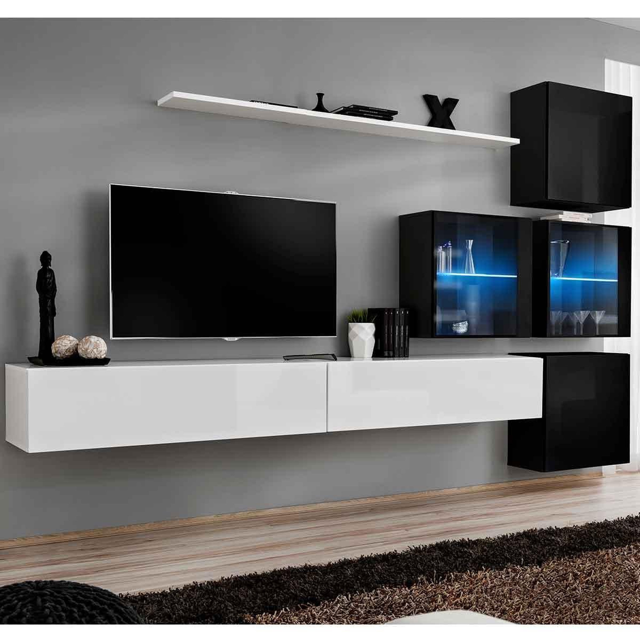Paris Prix Meuble tv mural design  switch xix  310cm blanc & noir