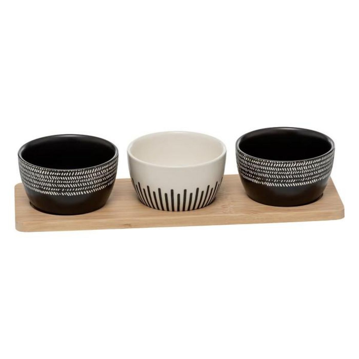 SECRET DE GOURMET Service Apéritif 4 Pièces  Ethnique  32cm Noir & Blanc