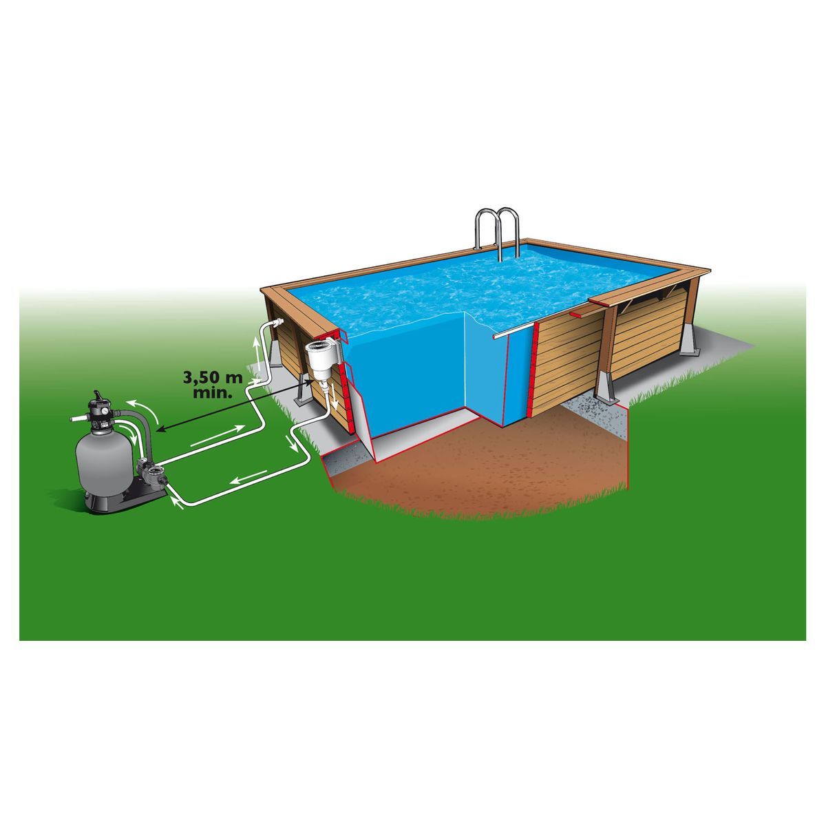 UBBINK Piscine hors sol bois rectangulaire - 350x505x126cm - Liner Bleu -AZURA