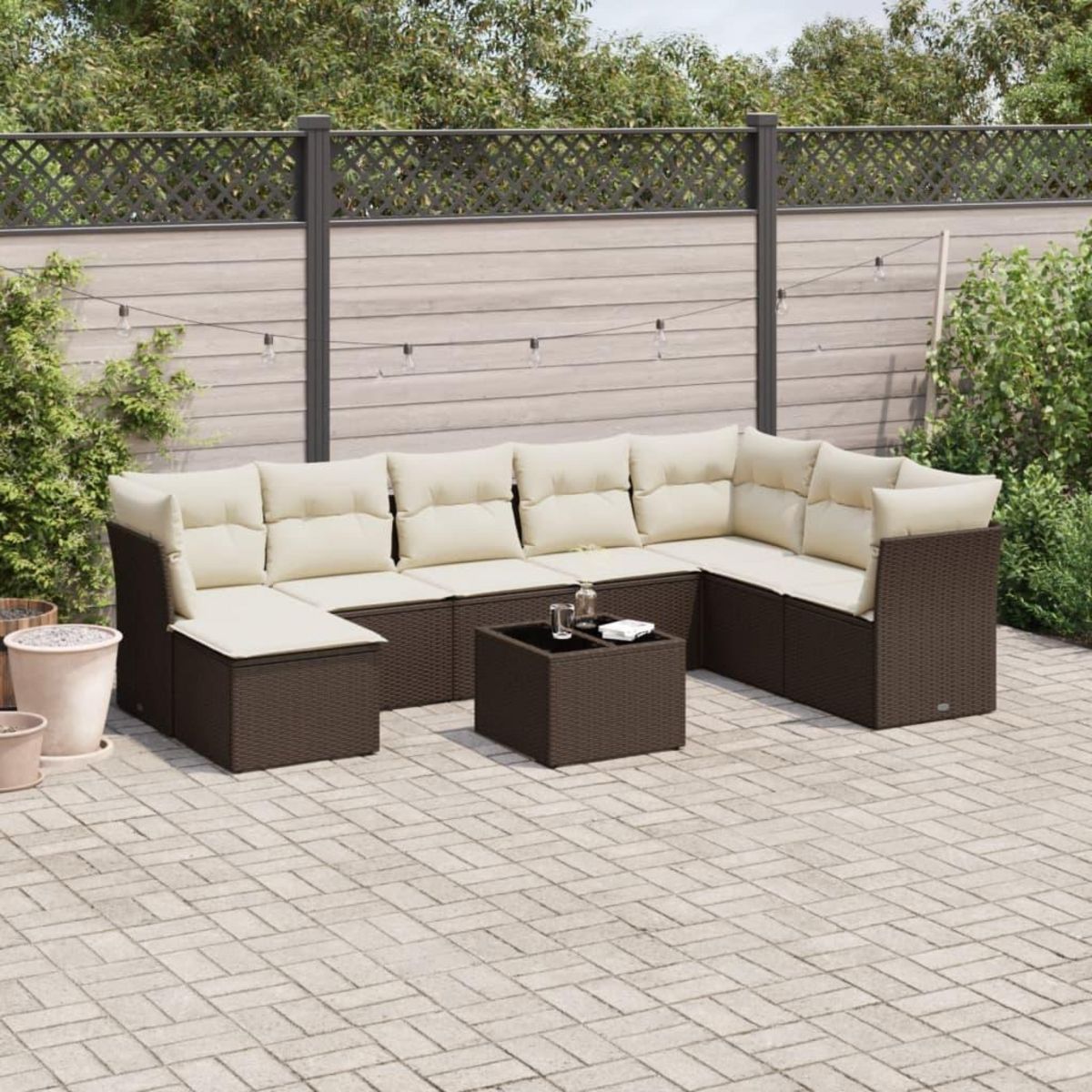 VIDAXL Salon de jardin avec coussins 9 pcs marron resine tressee