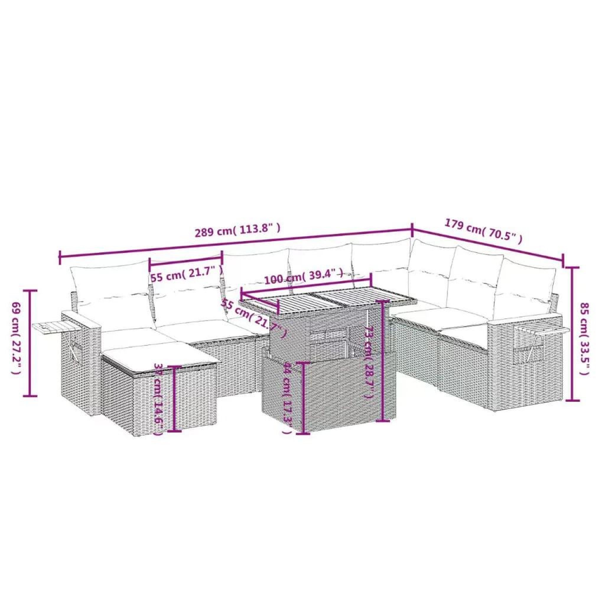 Voir la diapositive 3 : VIDAXL Salon de jardin avec coussins 9 pcs beige resine tressee