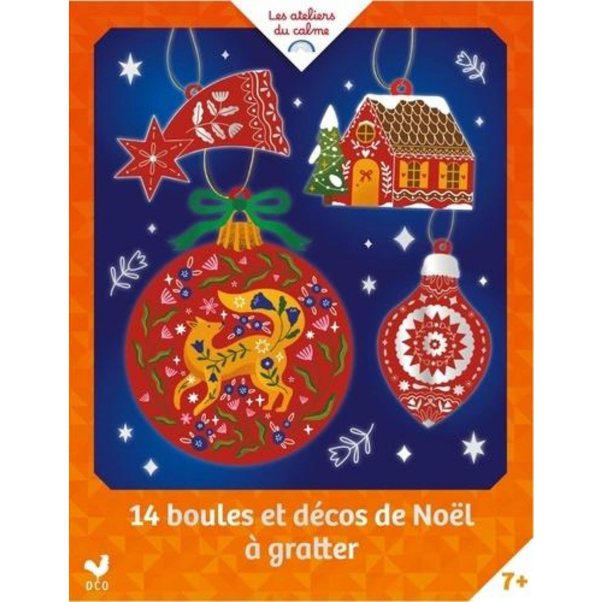 14 BOULES ET DECOS DE NOEL A GRATTER. AVEC 14 DECORATIONS A GRATTER, 1 STYLET EN BOIS ET DU FIL DORE, Fau Coralie