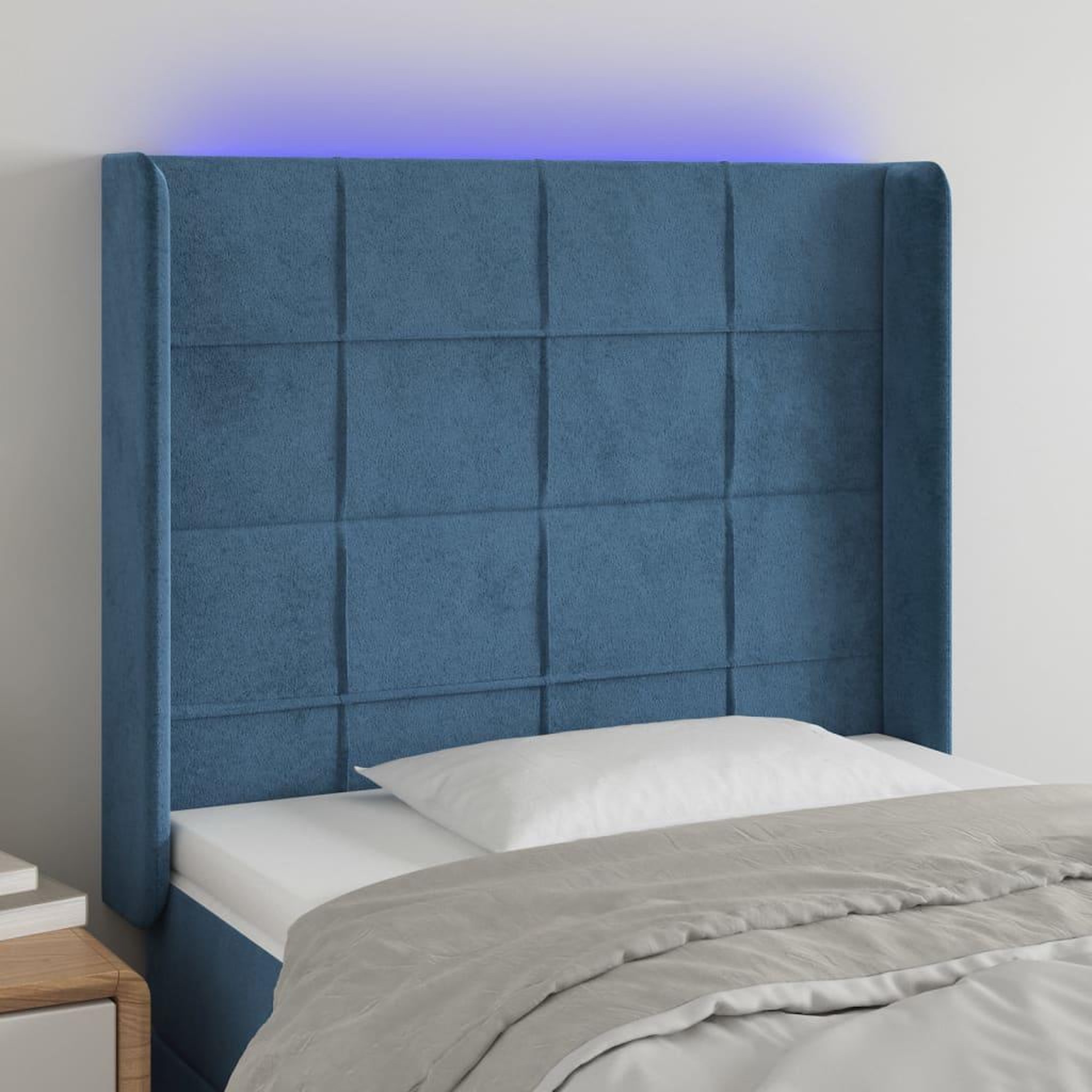 Voir la diapositive 1 : VIDAXL Tete de lit a LED Bleu fonce 103x16x118/128 cm Velours
