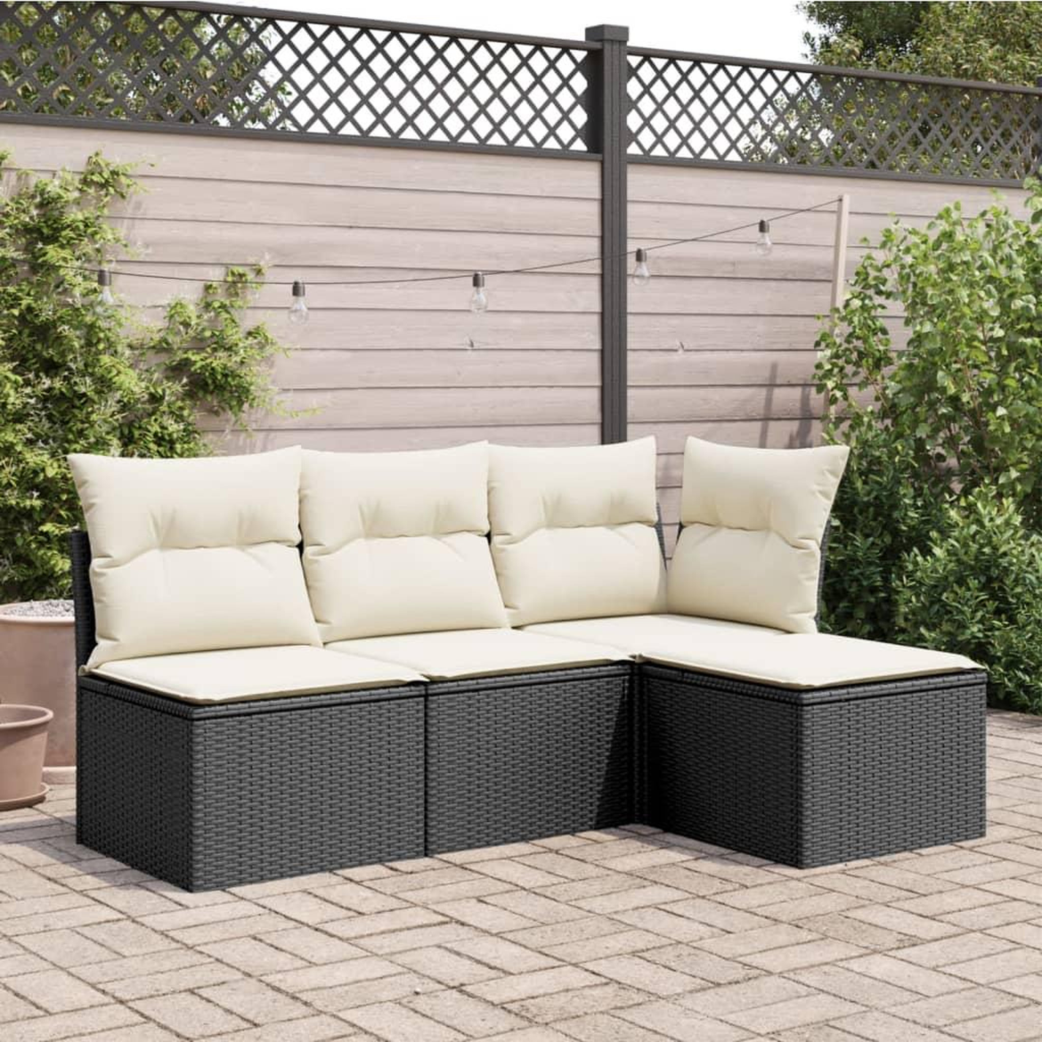Voir la diapositive 3 : VIDAXL Tabouret de jardin avec coussin noir 55x55x37 cm resine tressee