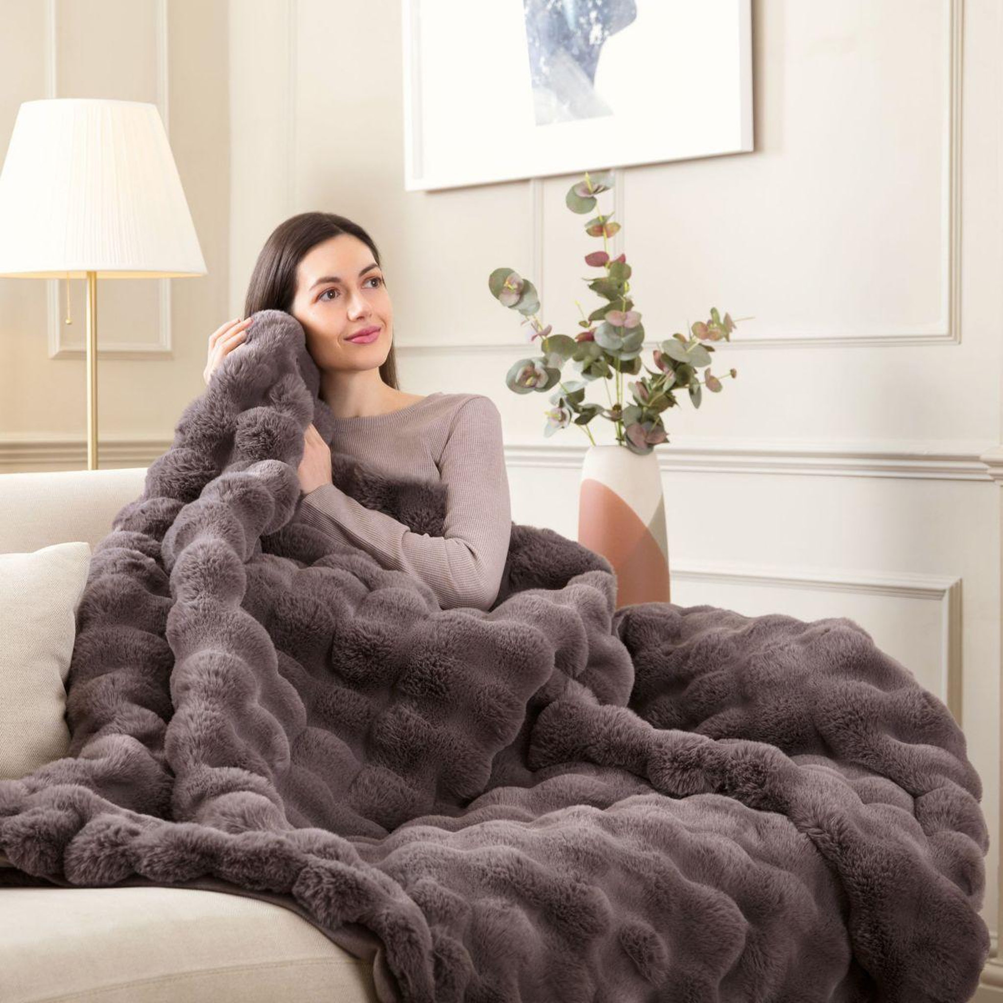 Voir la diapositive 2 : DREAMLAND Couverture chauffante hygge days cloudy gris 6t 160x120