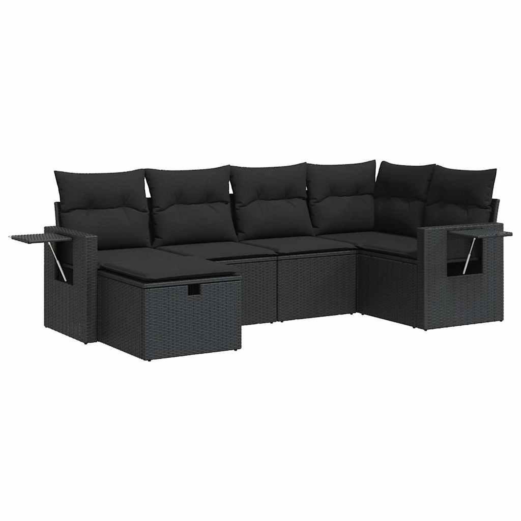 Voir la diapositive 2 : VIDAXL Salon de jardin 6 pcs avec coussins noir resine tressee