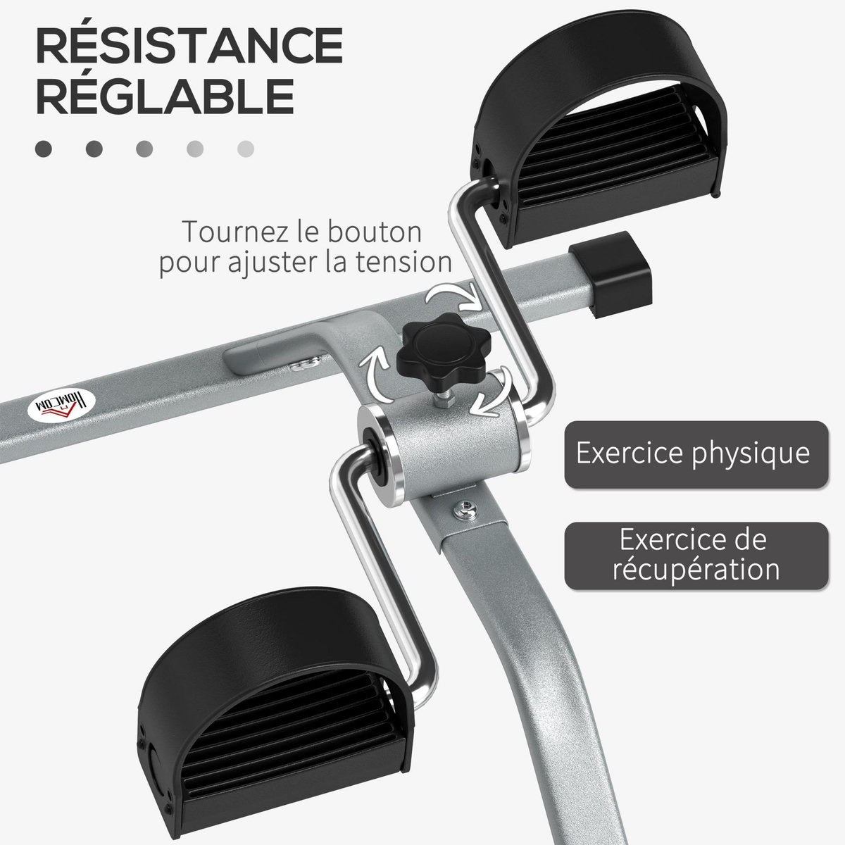 HOMCOM Mini vélo d'appartement résistance réglable acier gris PP noir