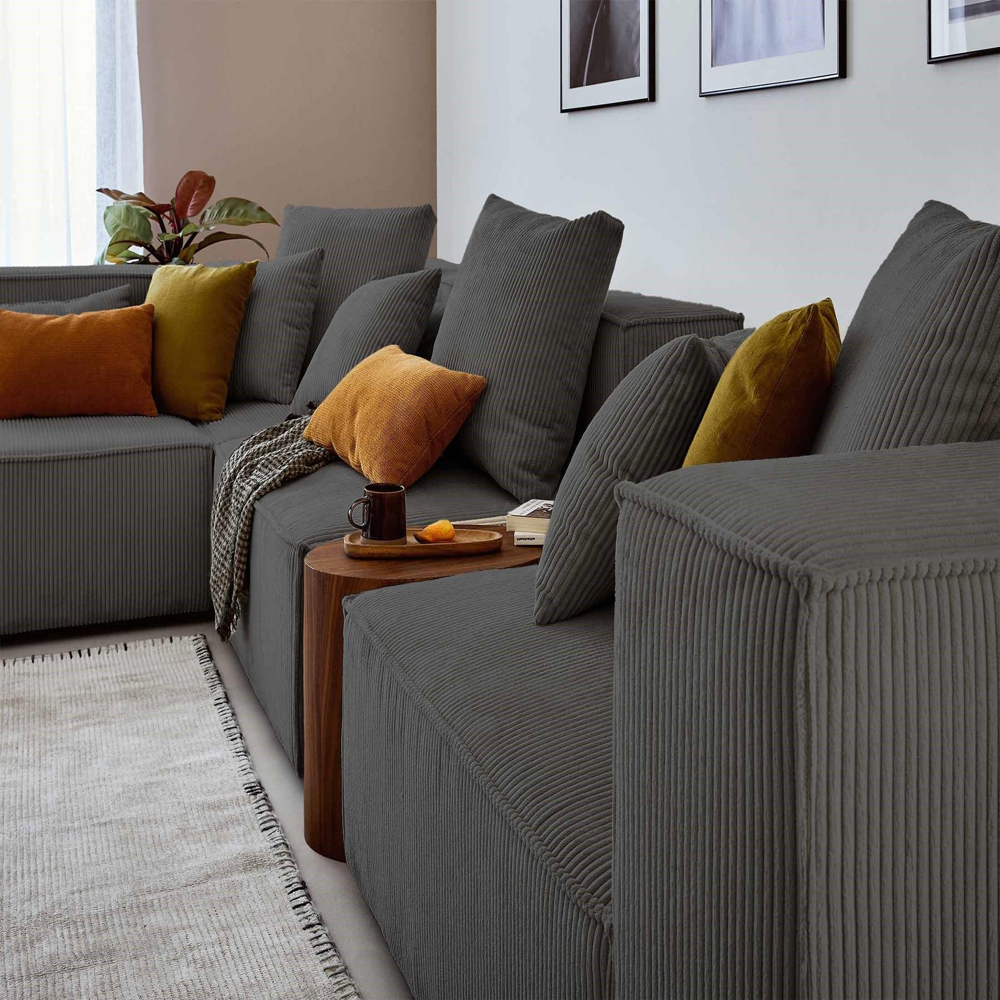 Voir la diapositive 5 : BEST MOBILIER Colombine - canapé modulable d'angle gauche - 6 places - en velours côtelé