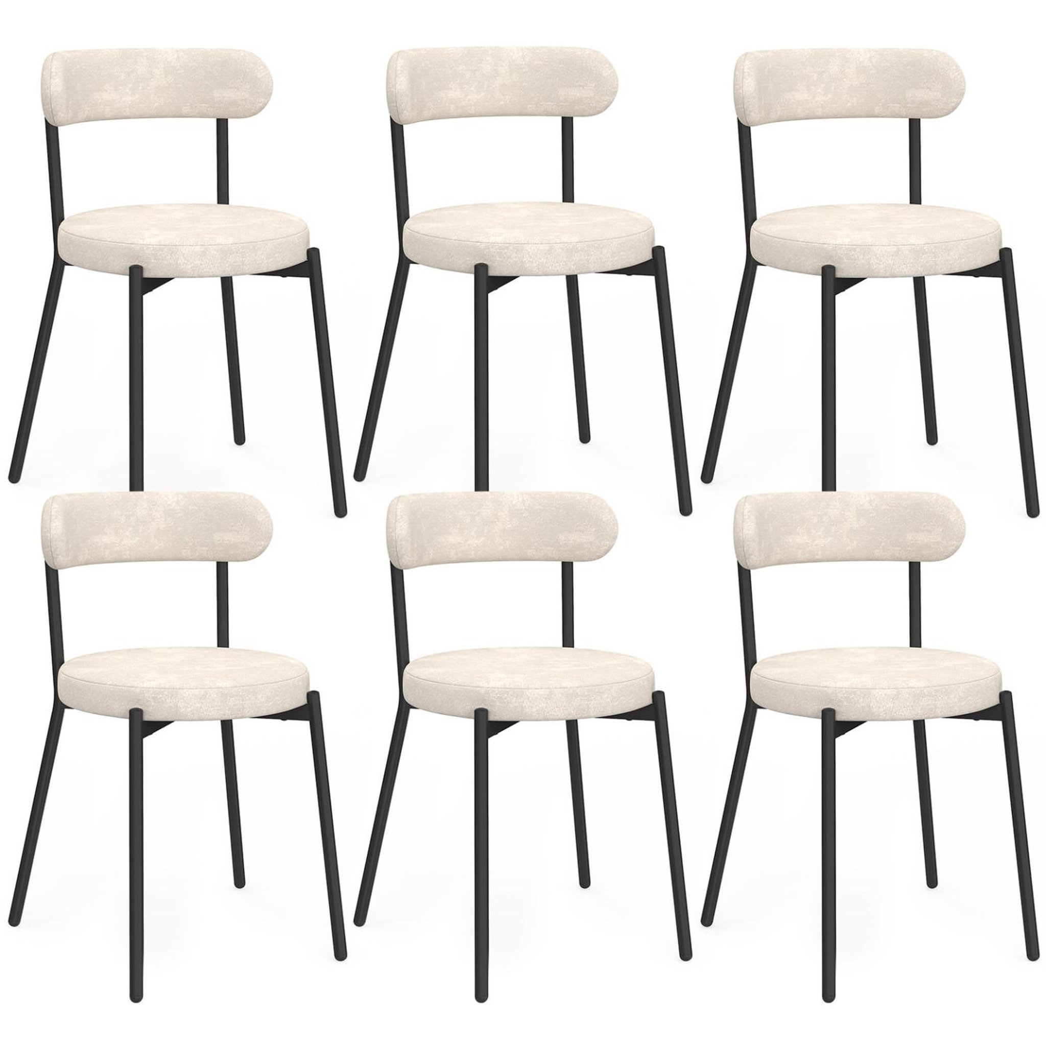 ID MARKET Lot de 6 chaises miki dossier incurvé en tissu chenille écru pieds en métal noir