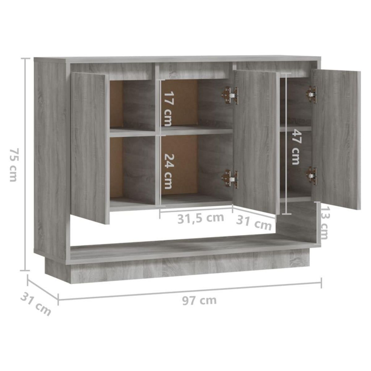 VIDAXL Buffet Sonoma gris 97x31x75 cm Bois d'ingenierie