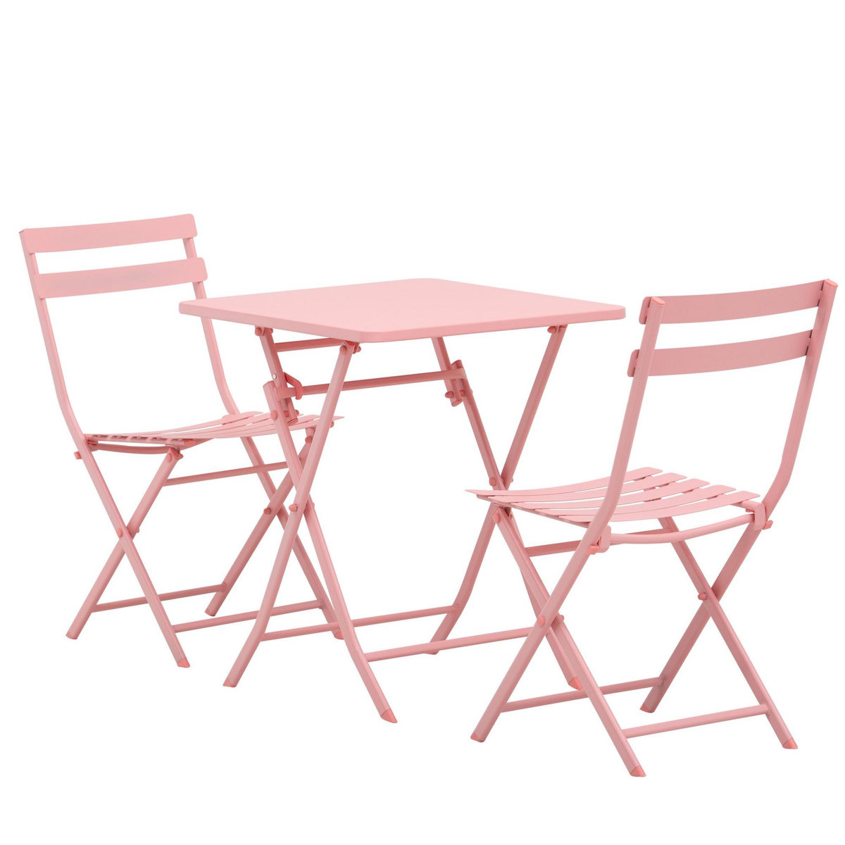 Outsunny Salon De Jardin Bistro Pliable Rose - Table Carrée 60x60cm + 2 Chaises Métal