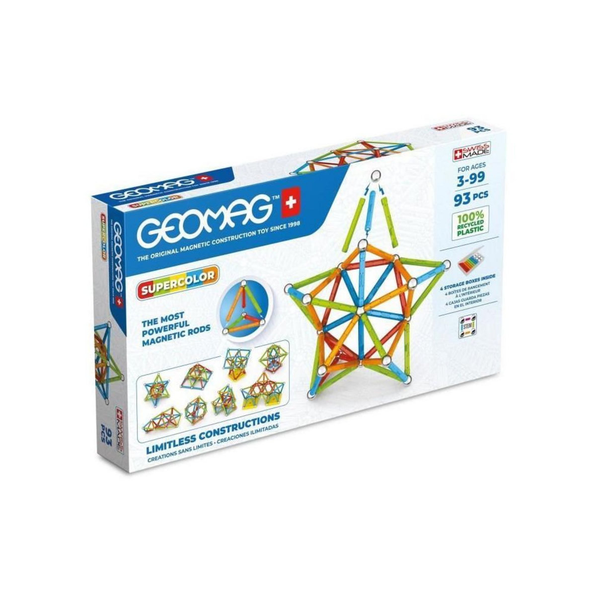 Geomag Jeu de construction magnétique - GEOMAG - Supercolor - 93 pieces - Magnétique - Des 3 ans