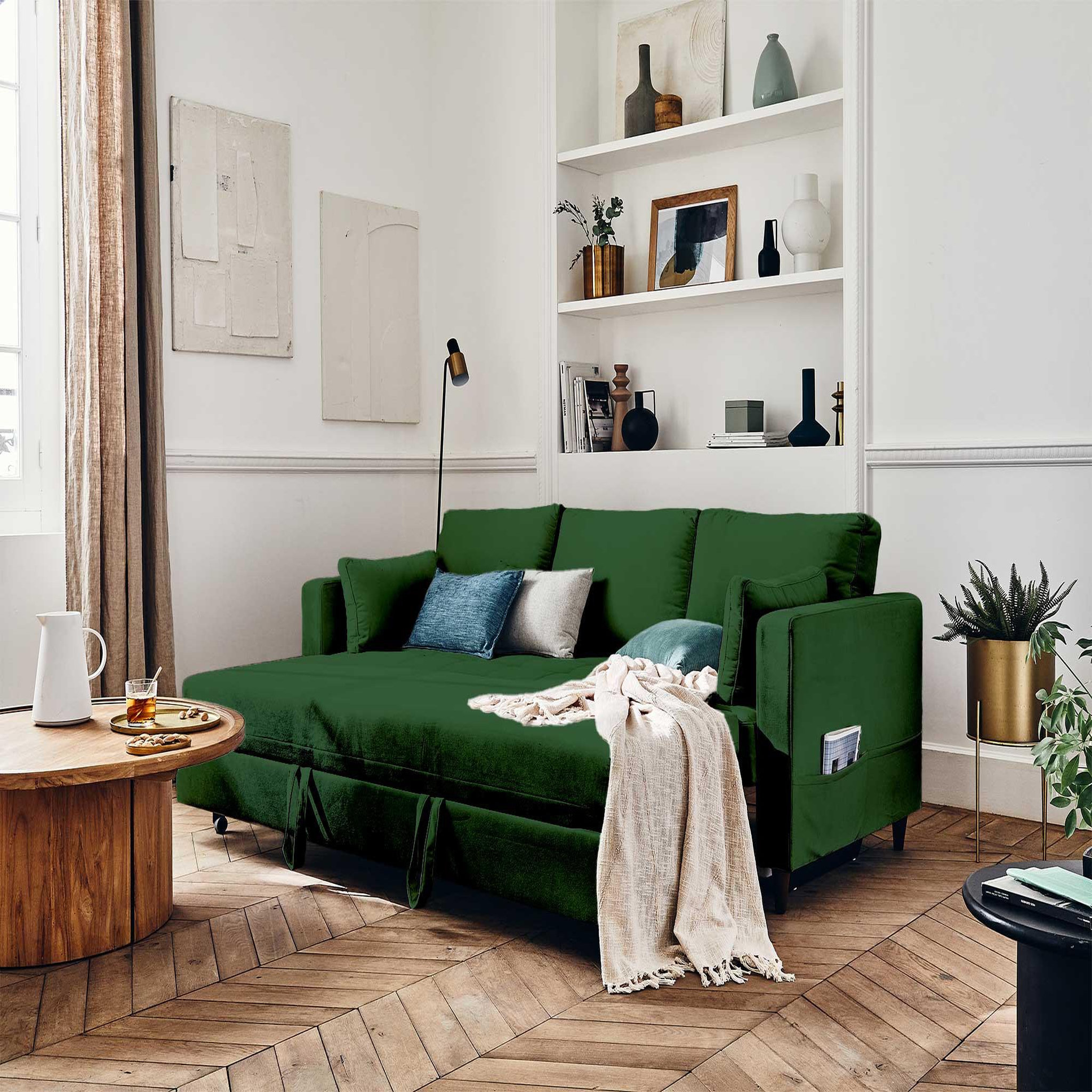 Voir la diapositive 2 : BEST MOBILIER Anna - canapé droit 3 places convertible avec poche en velours