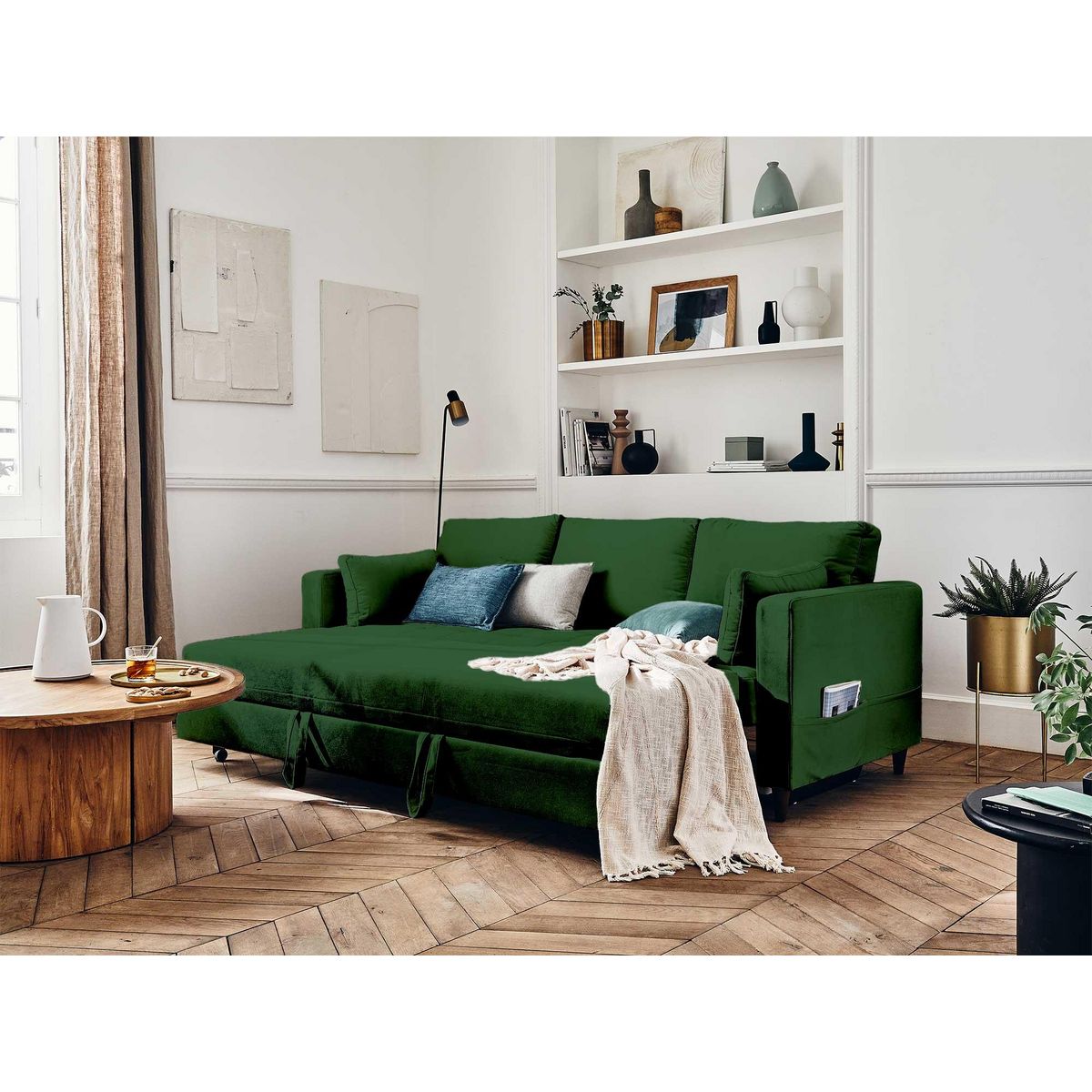 LISA DESIGN Anna - canapé droit 3 places convertible avec poche en velours