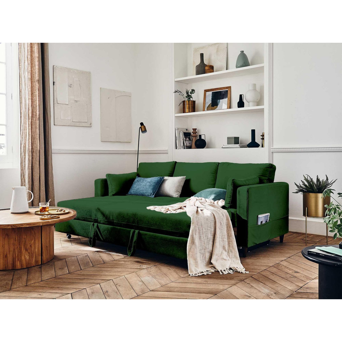 LISA DESIGN Anna - canapé droit 3 places convertible avec poche en velours