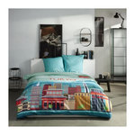 Today Parure de lit - TODAY - JAVA - 2 personnes - 240x220 cm - Coton - Imprimé Tokyo - Bleu