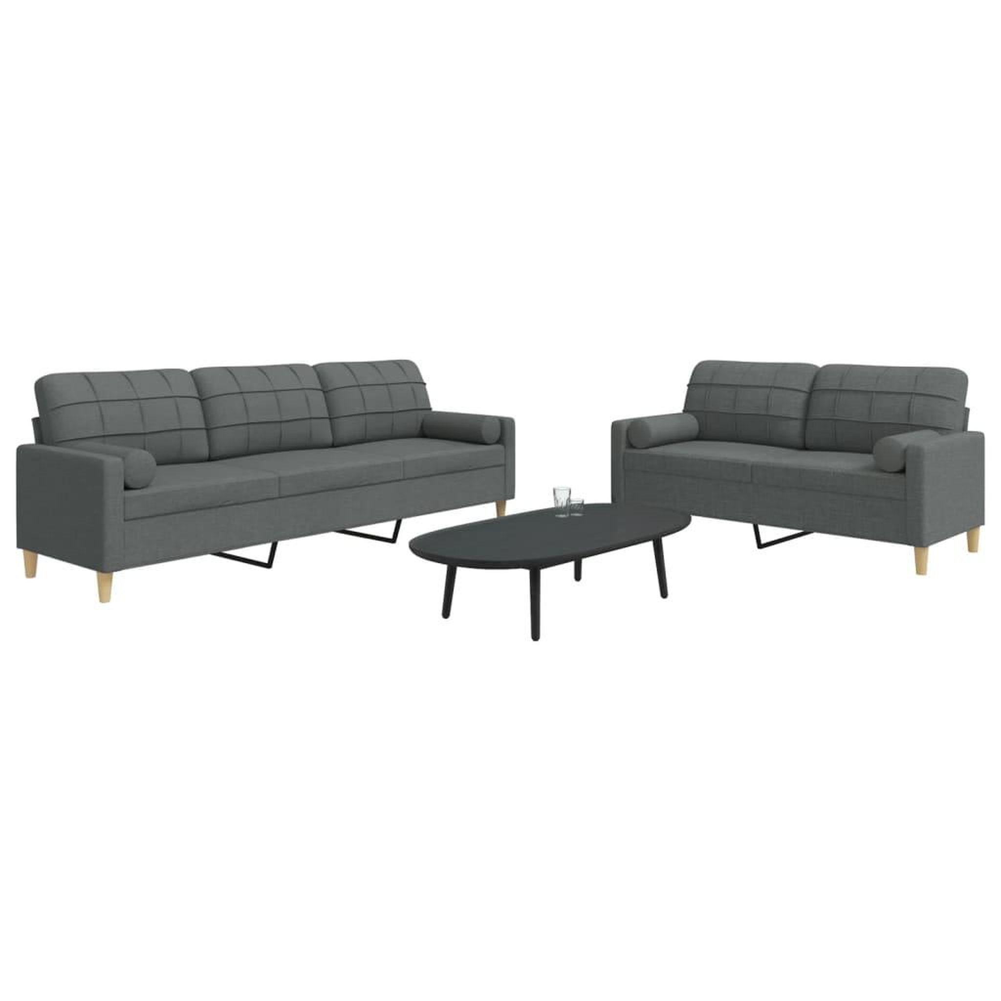 VIDAXL Ensemble de canapes 2 pcs coussins decoratifs gris fonce tissu