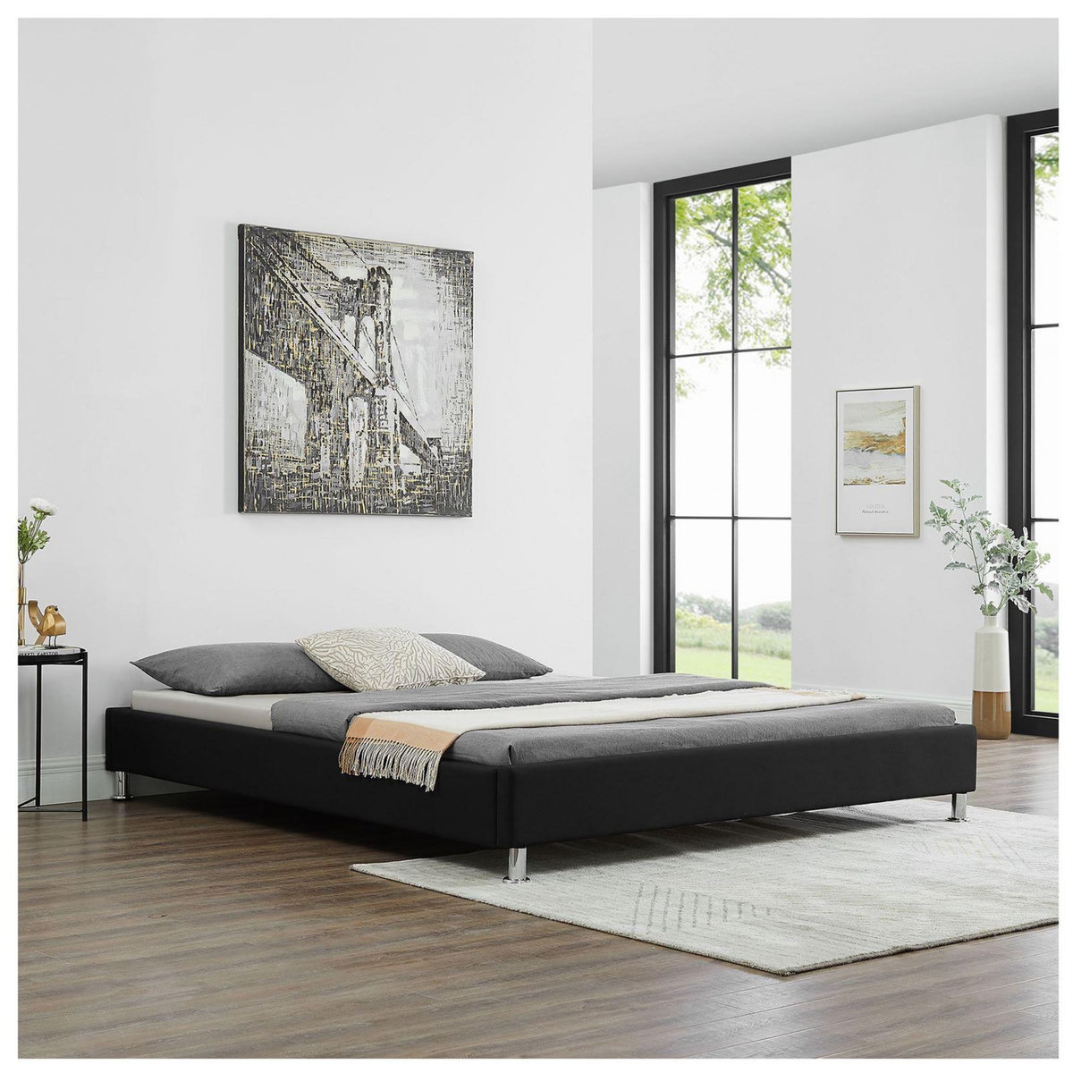 IDIMEX Lit futon double NIZZA, 180 x 200 cm, avec sommier, revêtement en tissu noir