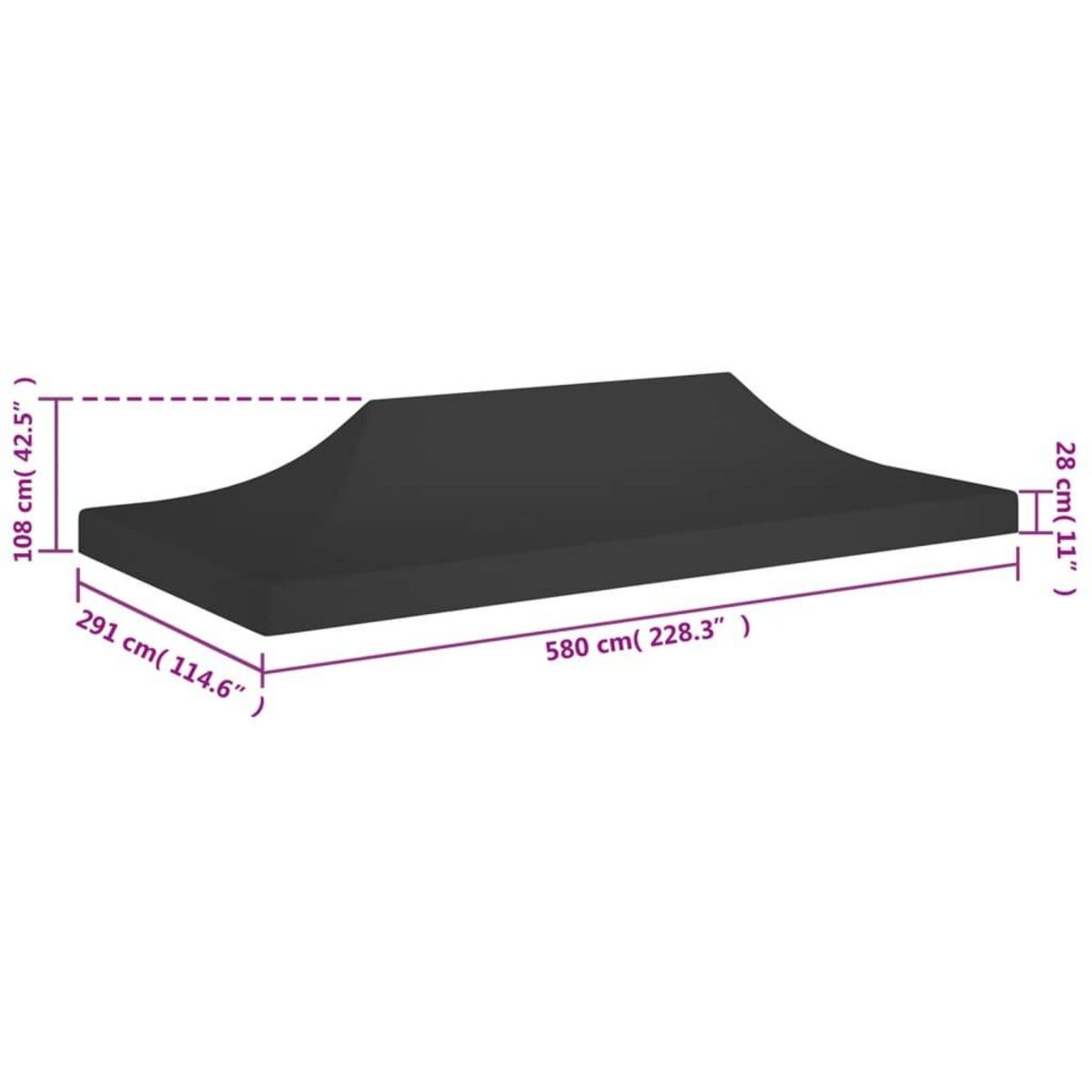 VIDAXL Toit de tente de reception 6x3 m Noir 270 g/m^2