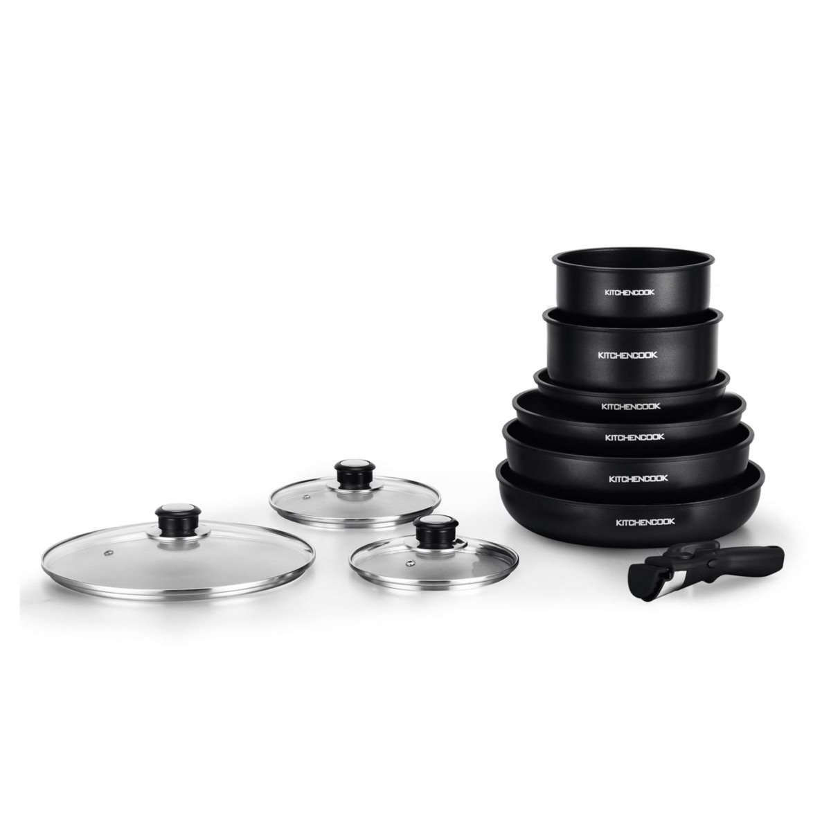 KITCHEN COOK Batterie de cuisine 10 pièces en aluminium noire