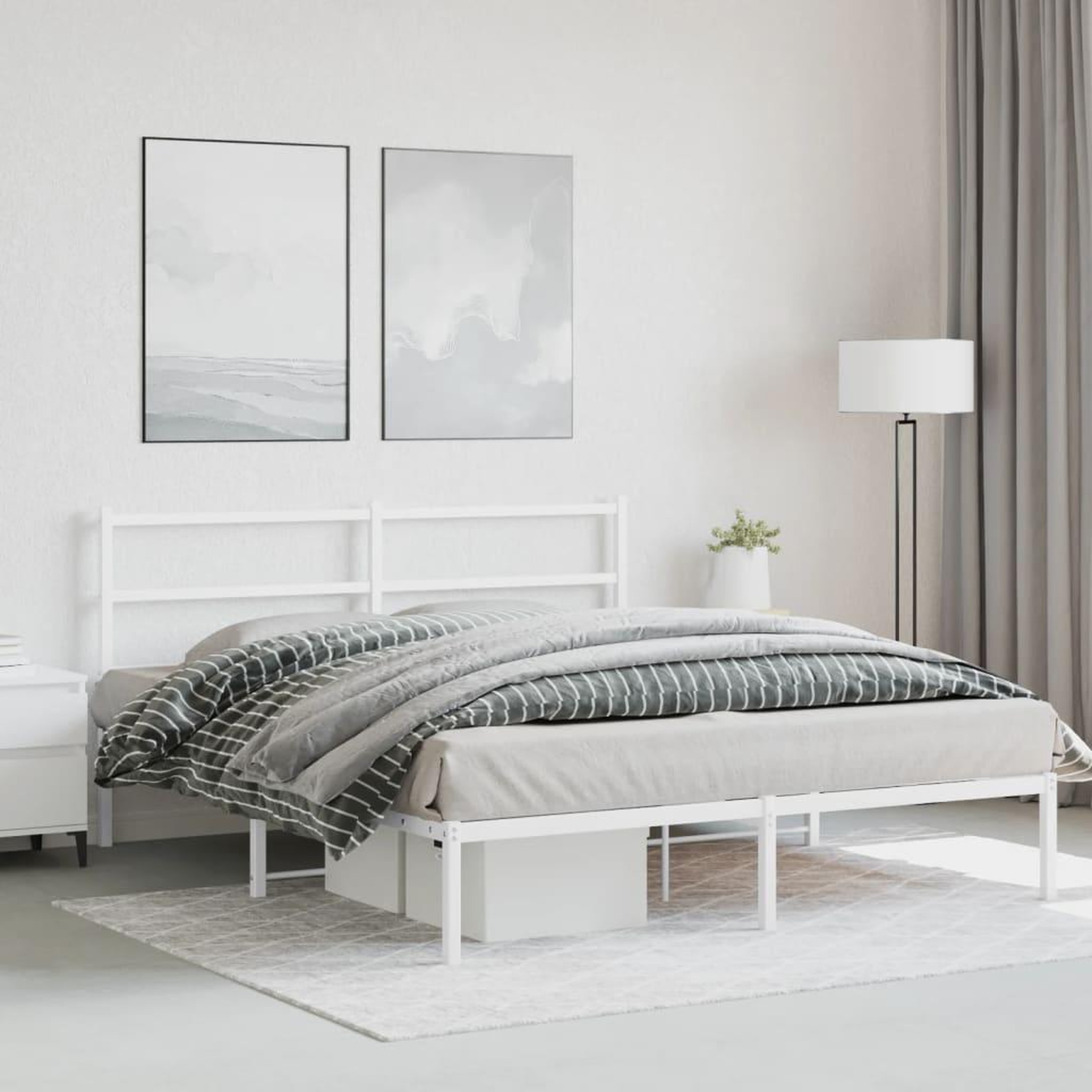 Voir la diapositive 4 : VIDAXL Cadre de lit metal sans matelas et tete de lit blanc 150x200 cm
