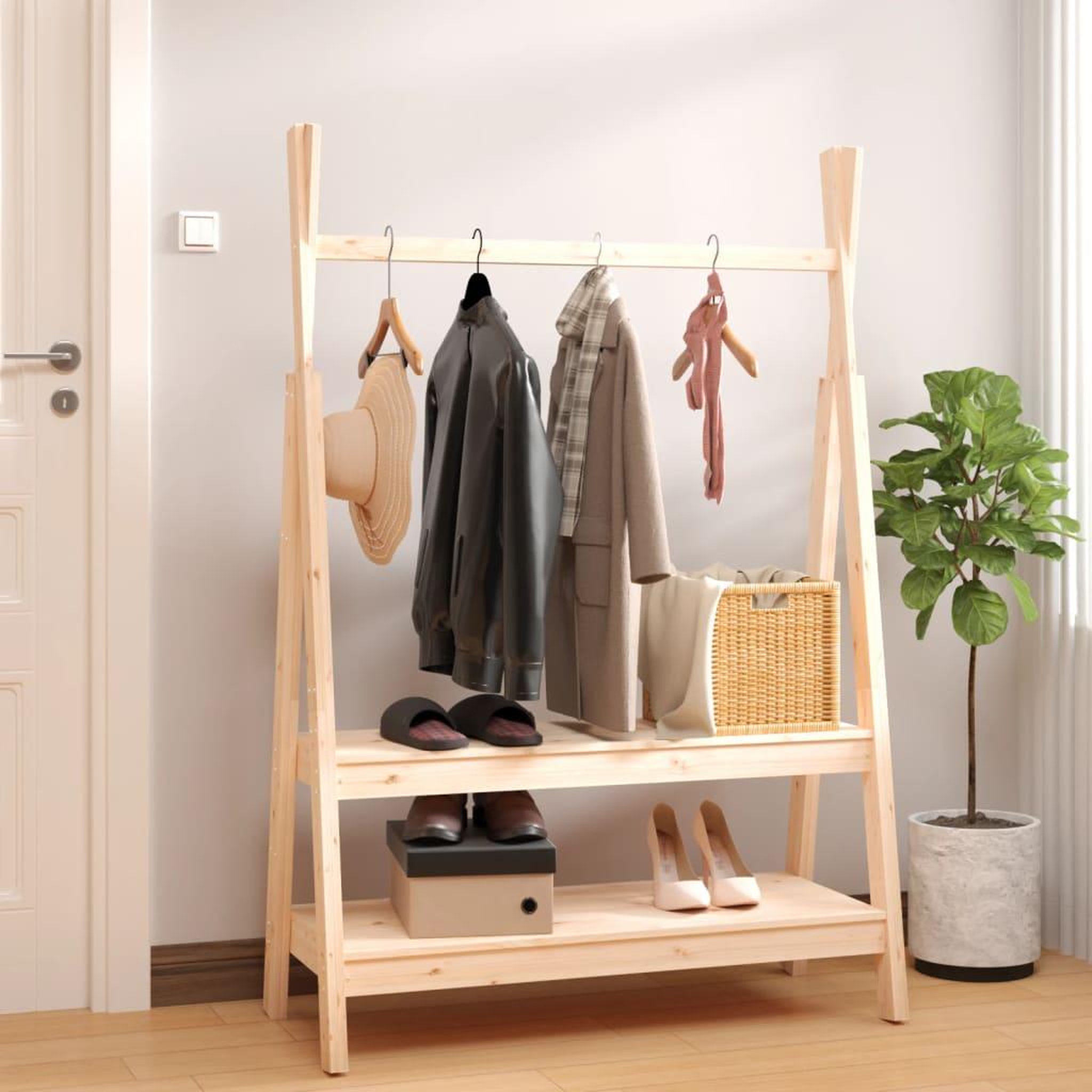 Voir la diapositive 1 : VIDAXL Porte-vetements 100x45,5x150 cm Bois de pin massif