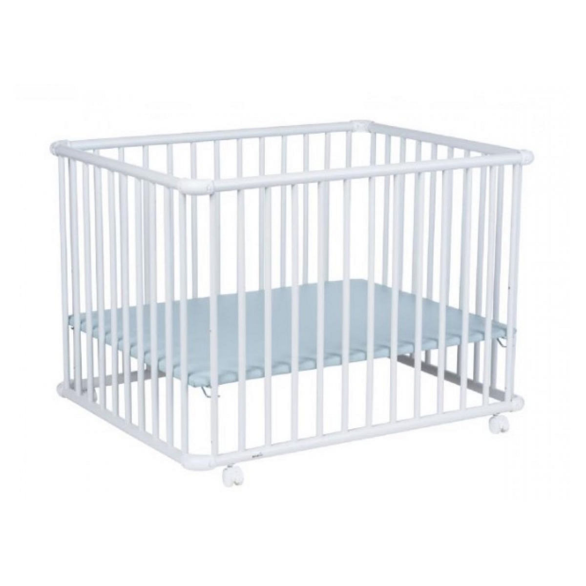 GEUTHER Parc pour Bébé Geuther BELAMI Plus avec Fond Réglable - Cadre Blanc et Décor Vert d'Eau, Sécurisé et Évolutif