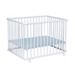 GEUTHER Parc pour Bébé Geuther BELAMI Plus avec Fond Réglable - Cadre Blanc et Décor Vert d'Eau, Sécurisé et Évolutif