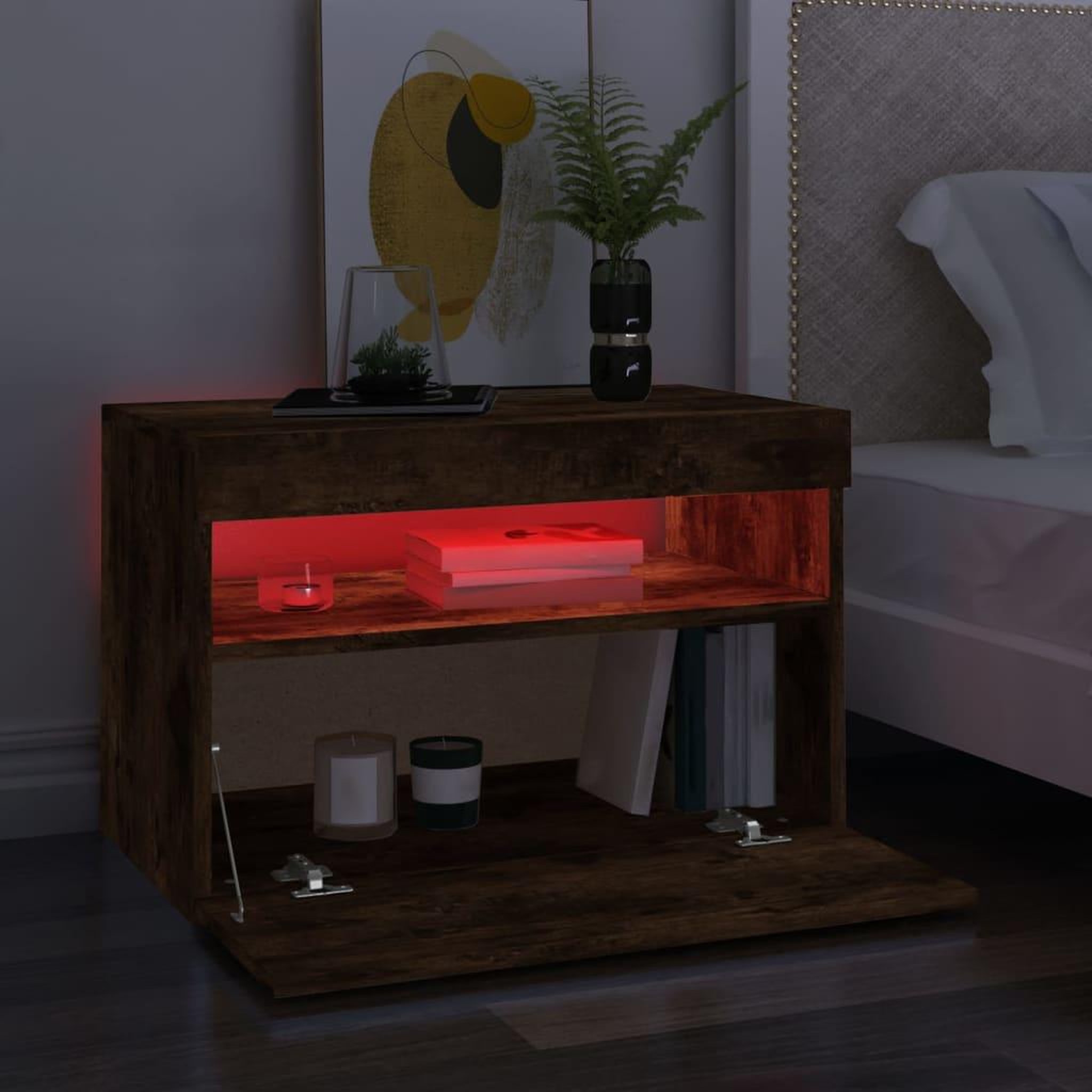 Voir la diapositive 5 : VIDAXL Meuble TV avec lumieres LED Chene fume 60x35x40 cm