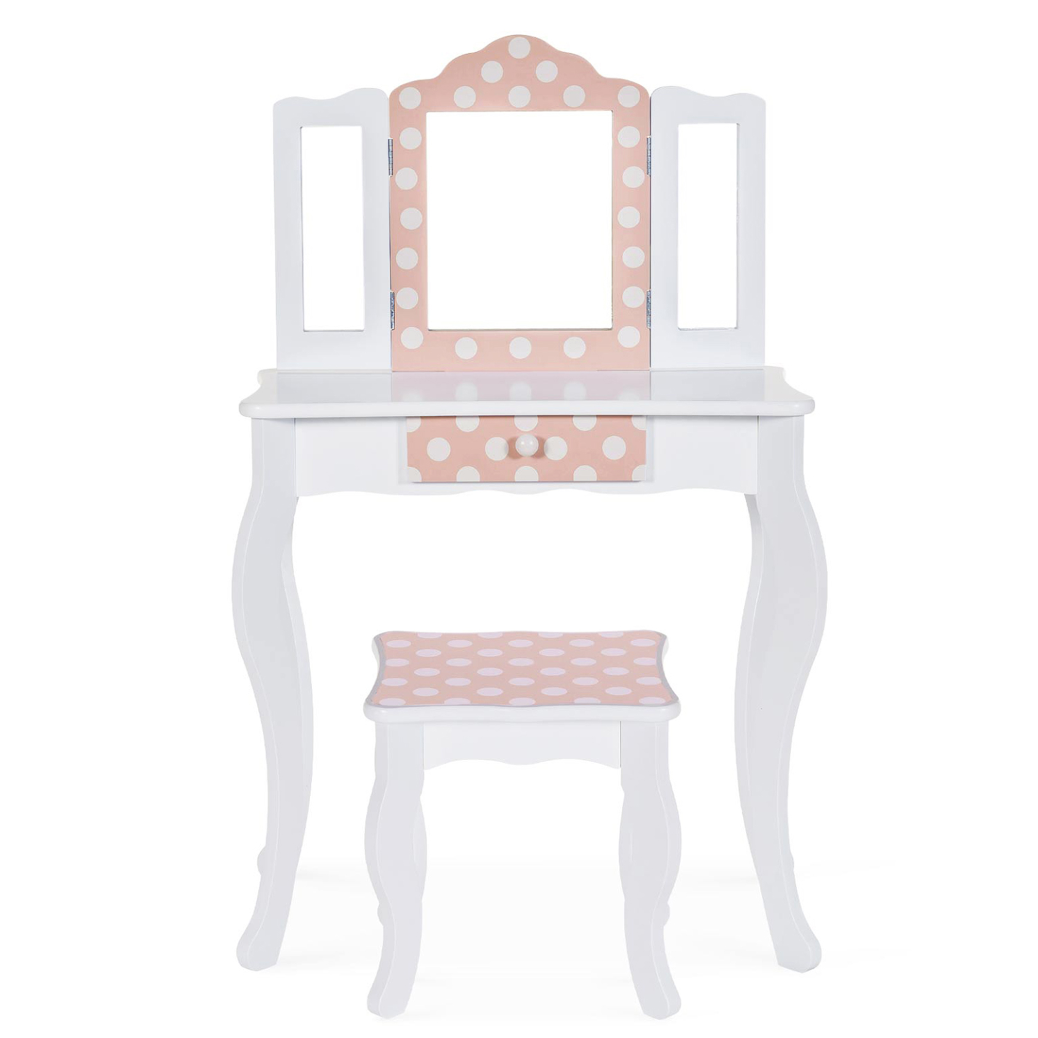 Voir la diapositive 3 : ID MARKET Coiffeuse enfant roza blanche et rose avec 3 miroirs et tabouret