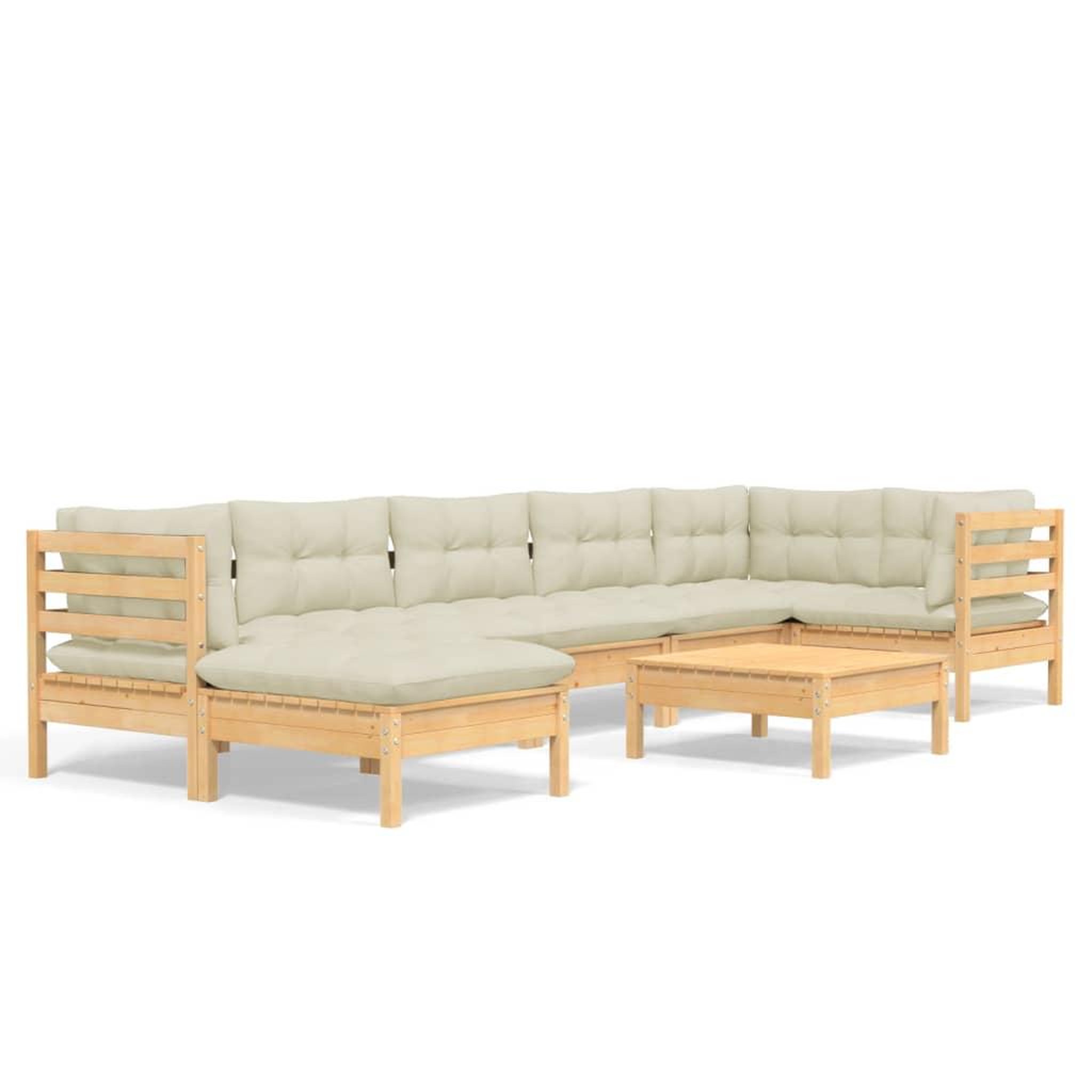 Voir la diapositive 2 : VIDAXL Salon de jardin 8 pcs avec coussins creme Bois de pin massif
