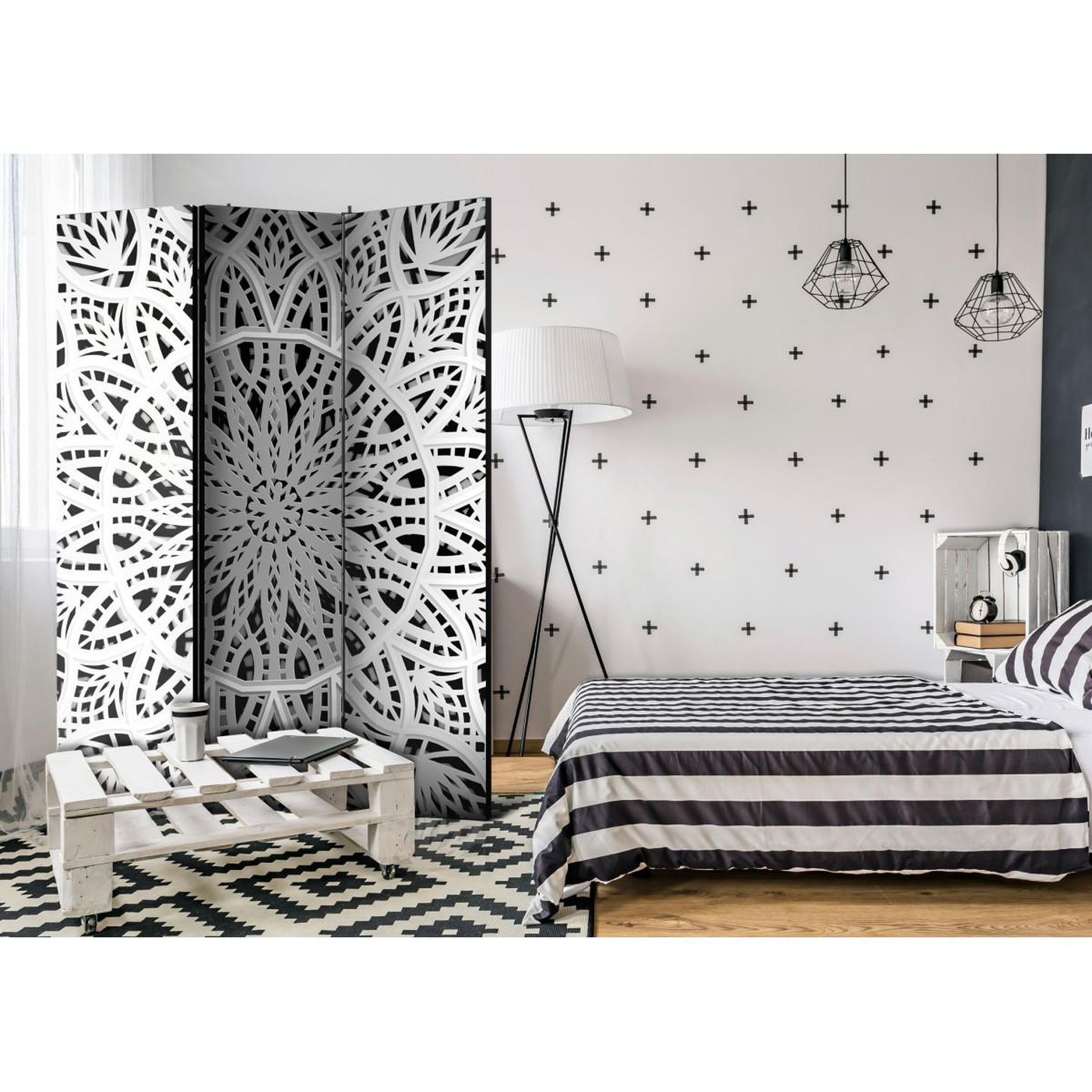 Voir la diapositive 2 : Paris Prix Paravent 3 volets  white mandala  135x172cm