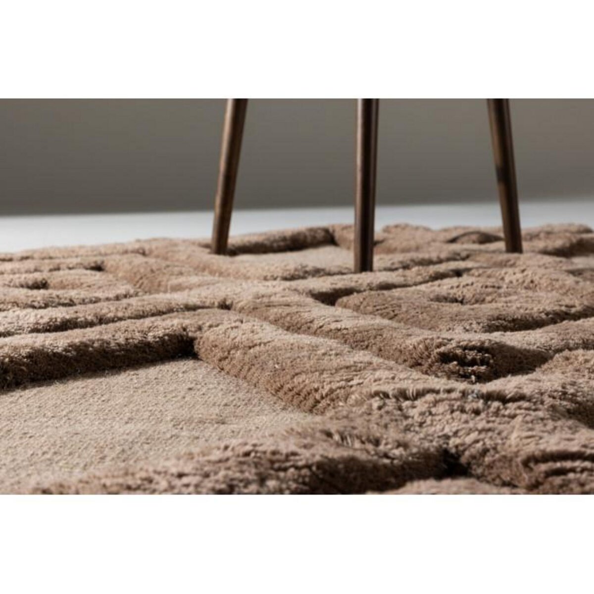 Paris Prix Tapis Déco Rond en Laine  Dahlia  200cm Marron Foncé