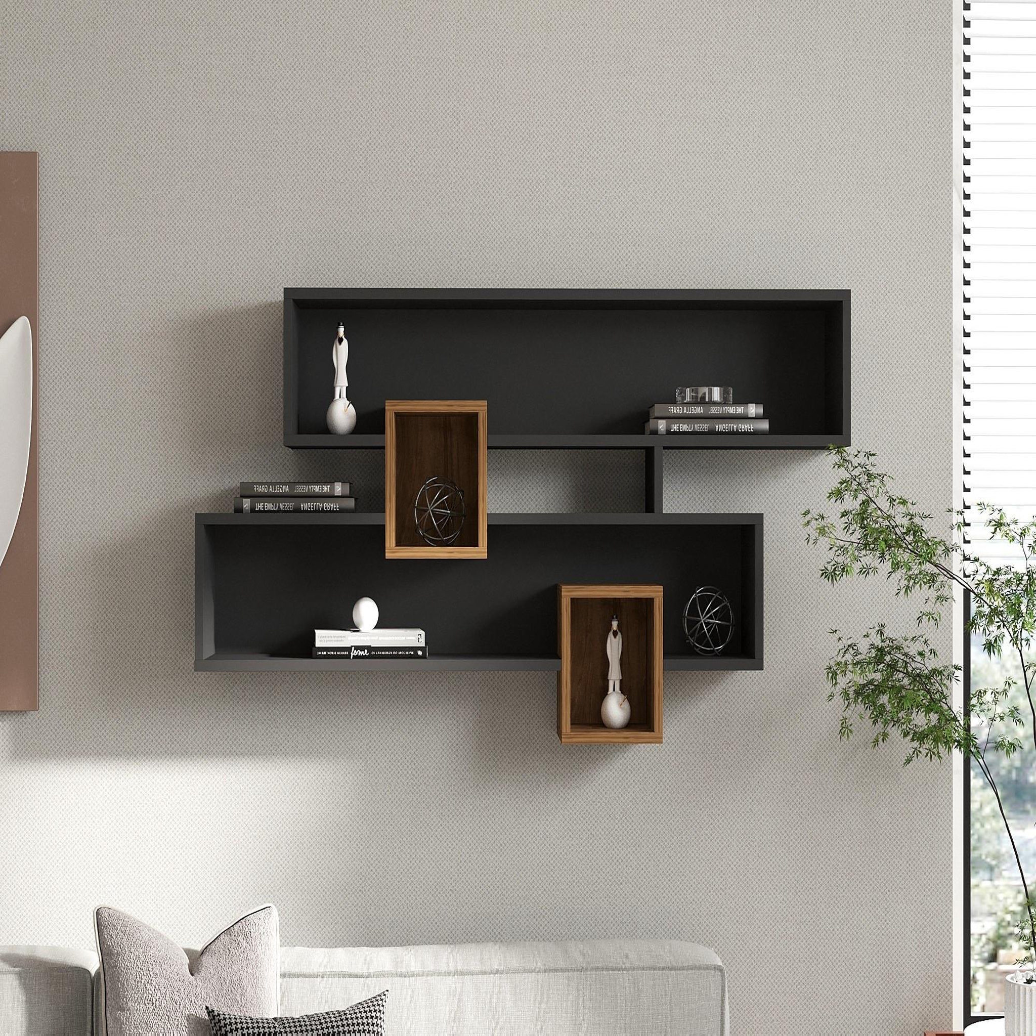 Voir la diapositive 2 : Habitat et Jardin Étagère murale en bois  karen  - 120 x 22 x 75 cm - noyeranthracite