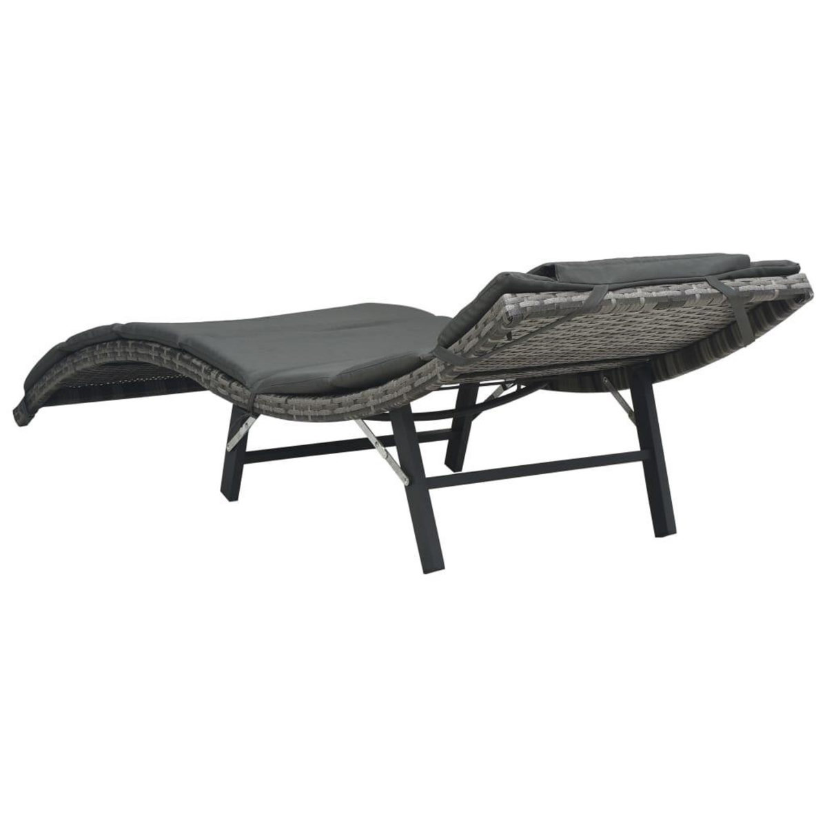 VIDAXL Chaise longue pliable avec coussin Resine tressee Gris