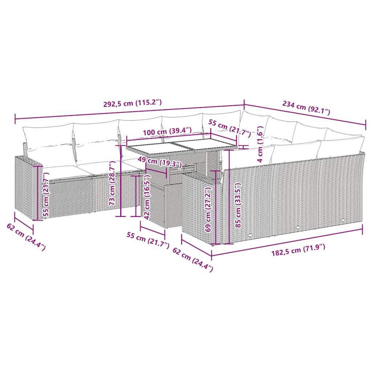 VIDAXL Salon de jardin 11 pcs avec coussins noir resine tressee
