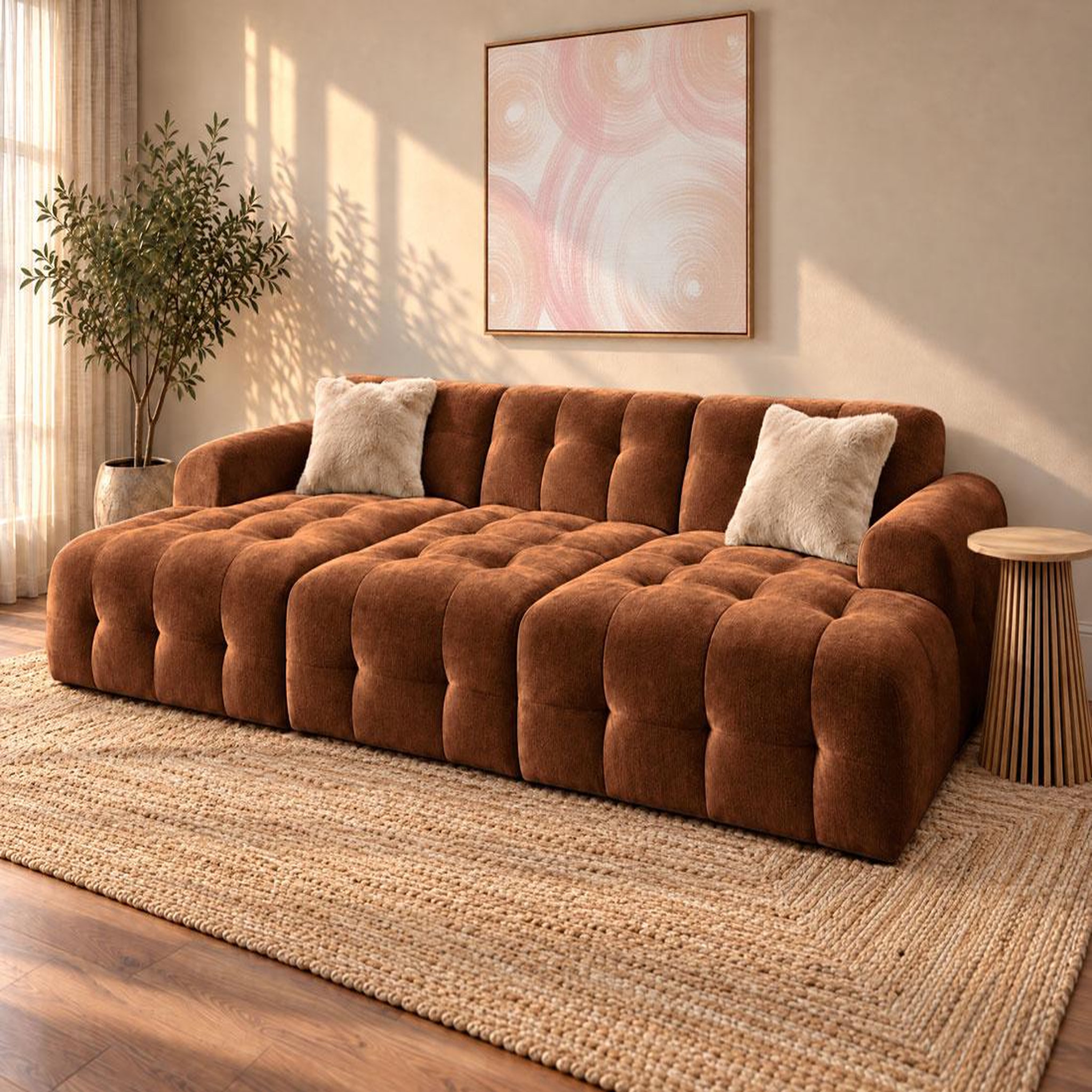 Voir la diapositive 2 : BEST MOBILIER Diane - canapé panoramique en u 6 places en velours texturé
