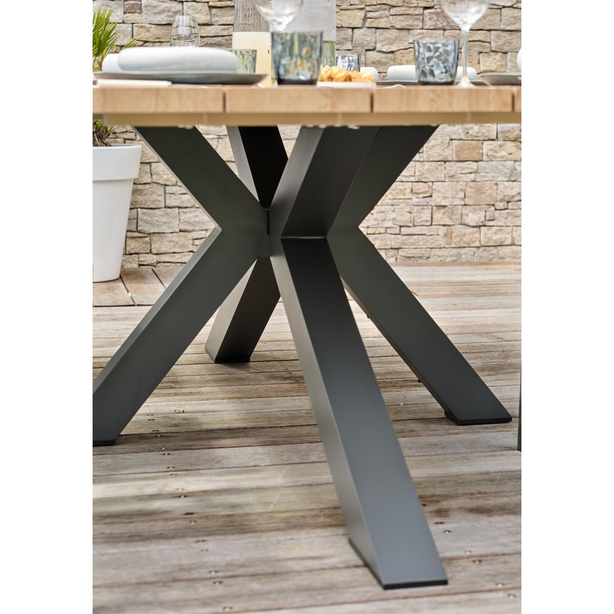 Voir la diapositive 6 : Paris Prix Table de jardin en métal  kelia  220cm anthracite & naturel