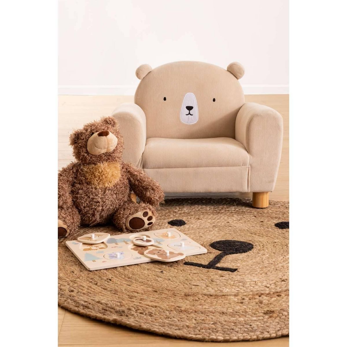Atmosphera Kids Tapis enfant rond Ourson - Diam 100 cm - Jute